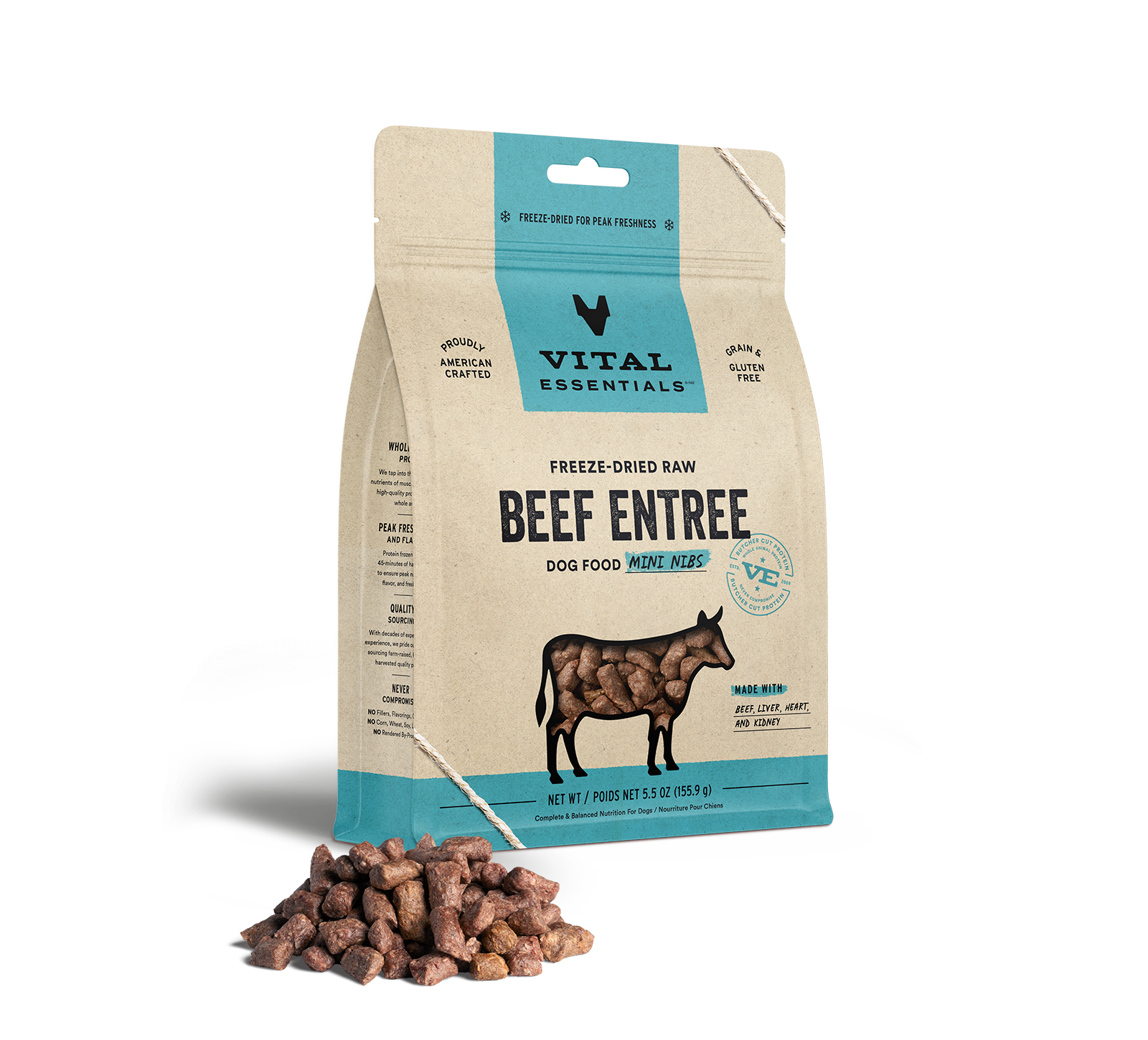 Vital Essentials Freeze-Dried Raw Beef Entree Dog Food Mini Nibs, 5.5 oz - Health/First Aid