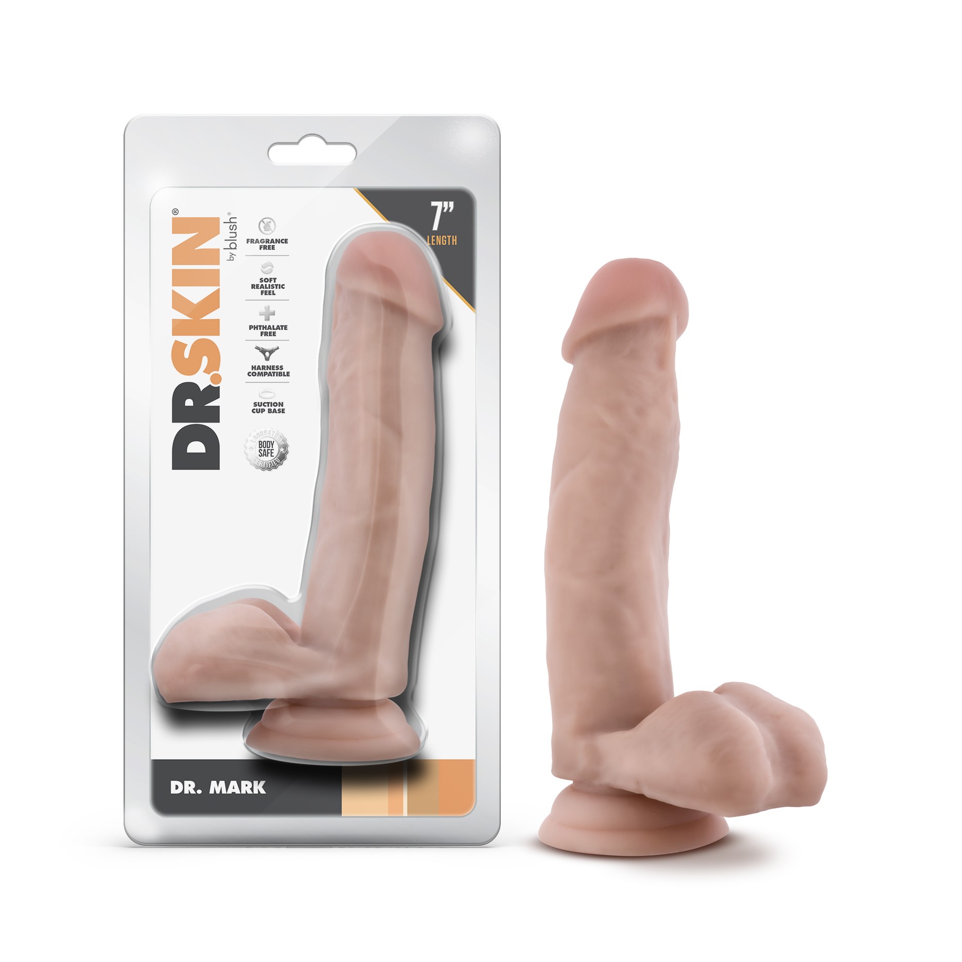 Blush Dr. Skin Dr. Mark 7 Inch Long Dildo with Suction Cup & Balls Beige