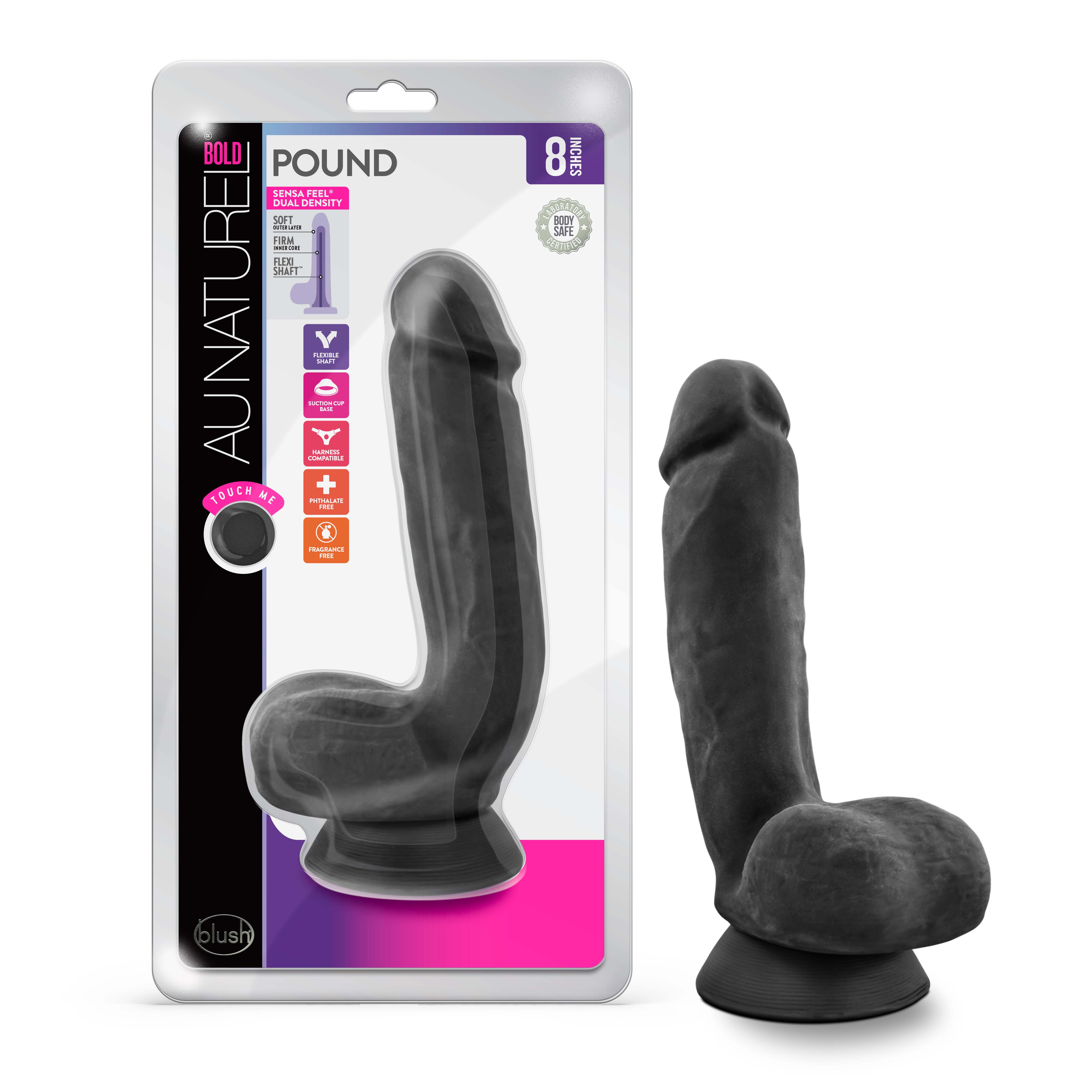 Blush Au Naturel Bold Pound Realistic Black 8.5-Inch Long Dildo With Balls & Suction Cup Base