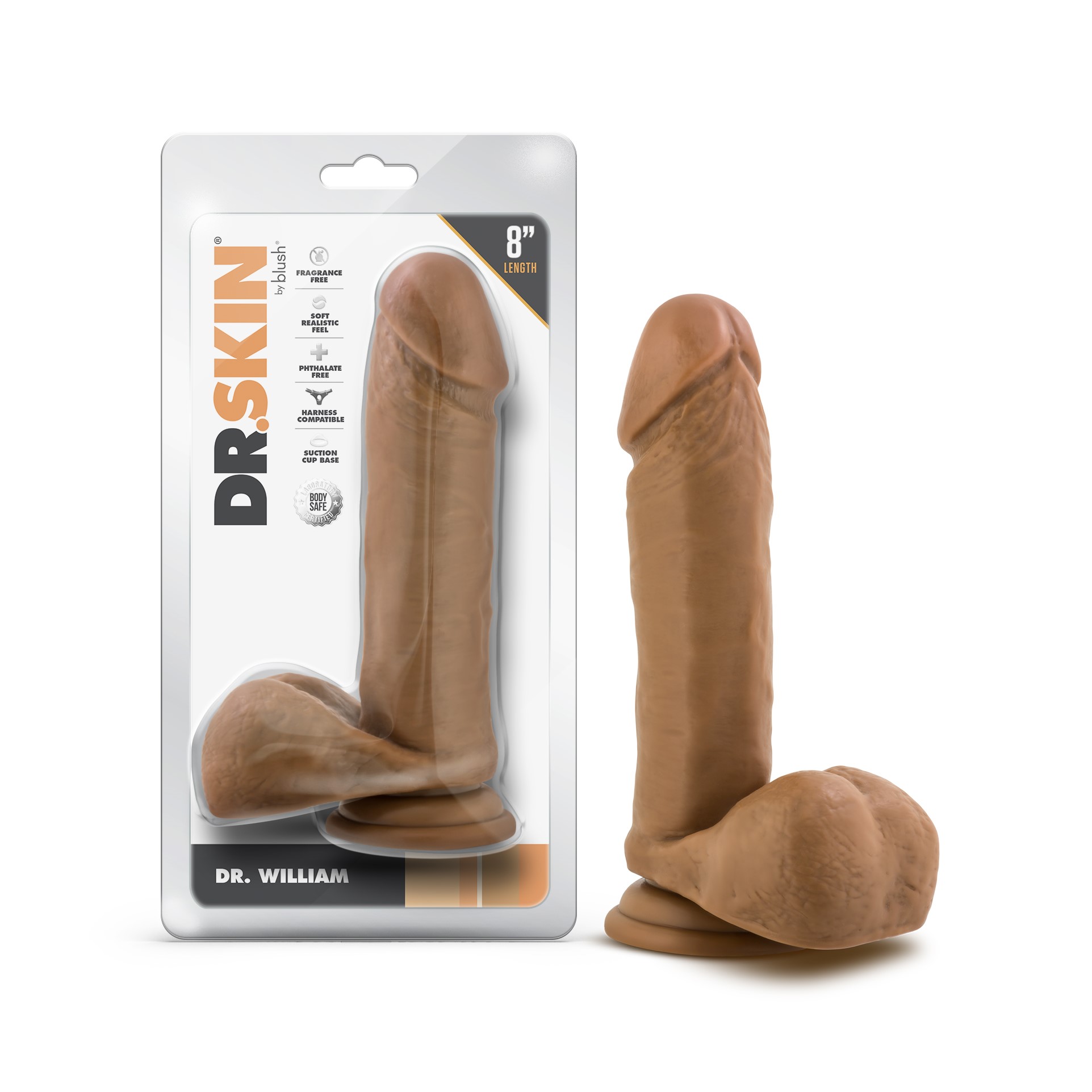 Blush Dr. Skin Dr. William 8 Inch Long Dildo with Suction Cup & Balls Tan