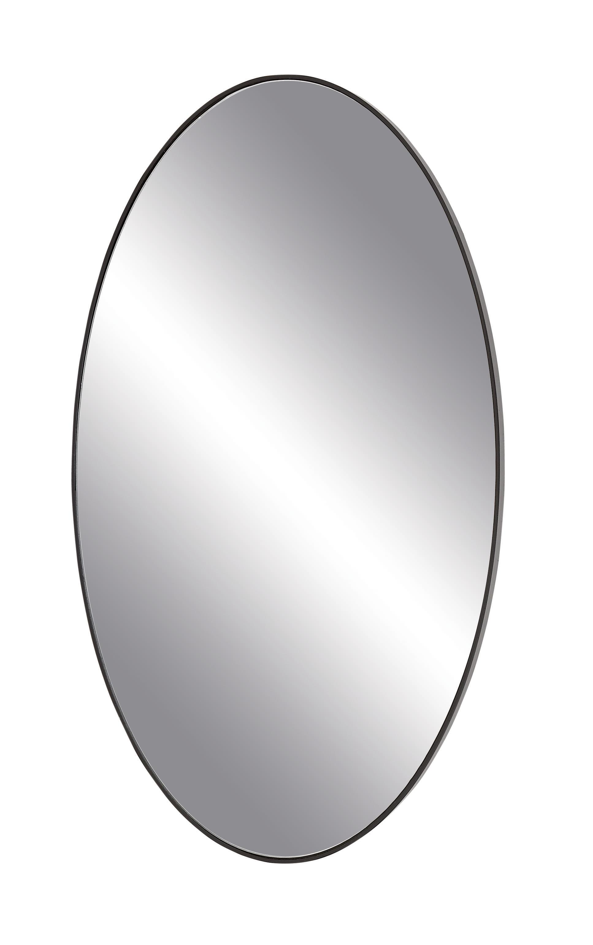 Black Wooden  Oval Room Wall Mirror with Thin Minimalistic Frame, 18" x 1" x 31"