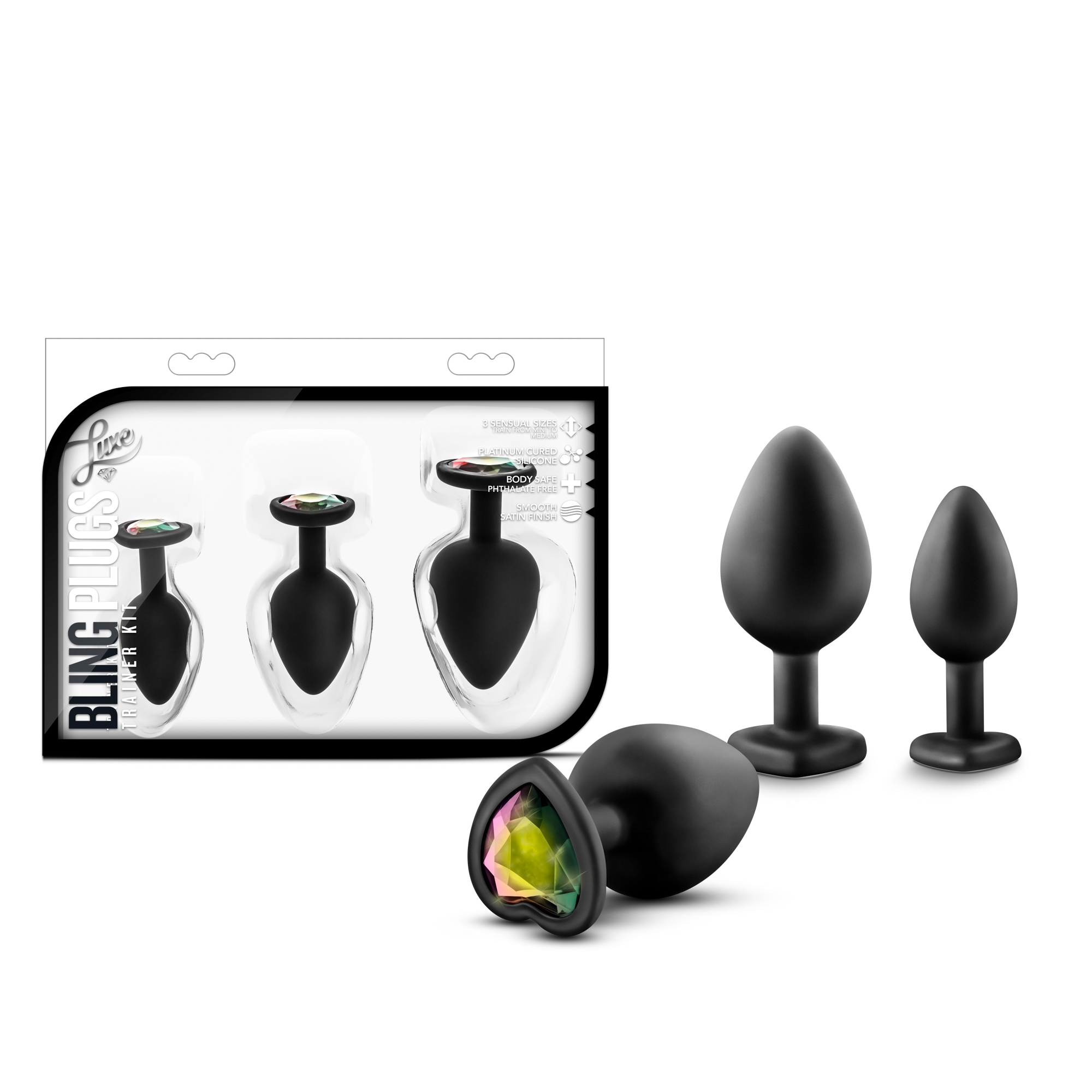 Blush Luxe Bling's Training Kit Black With Rainbow Gems Anal Plug