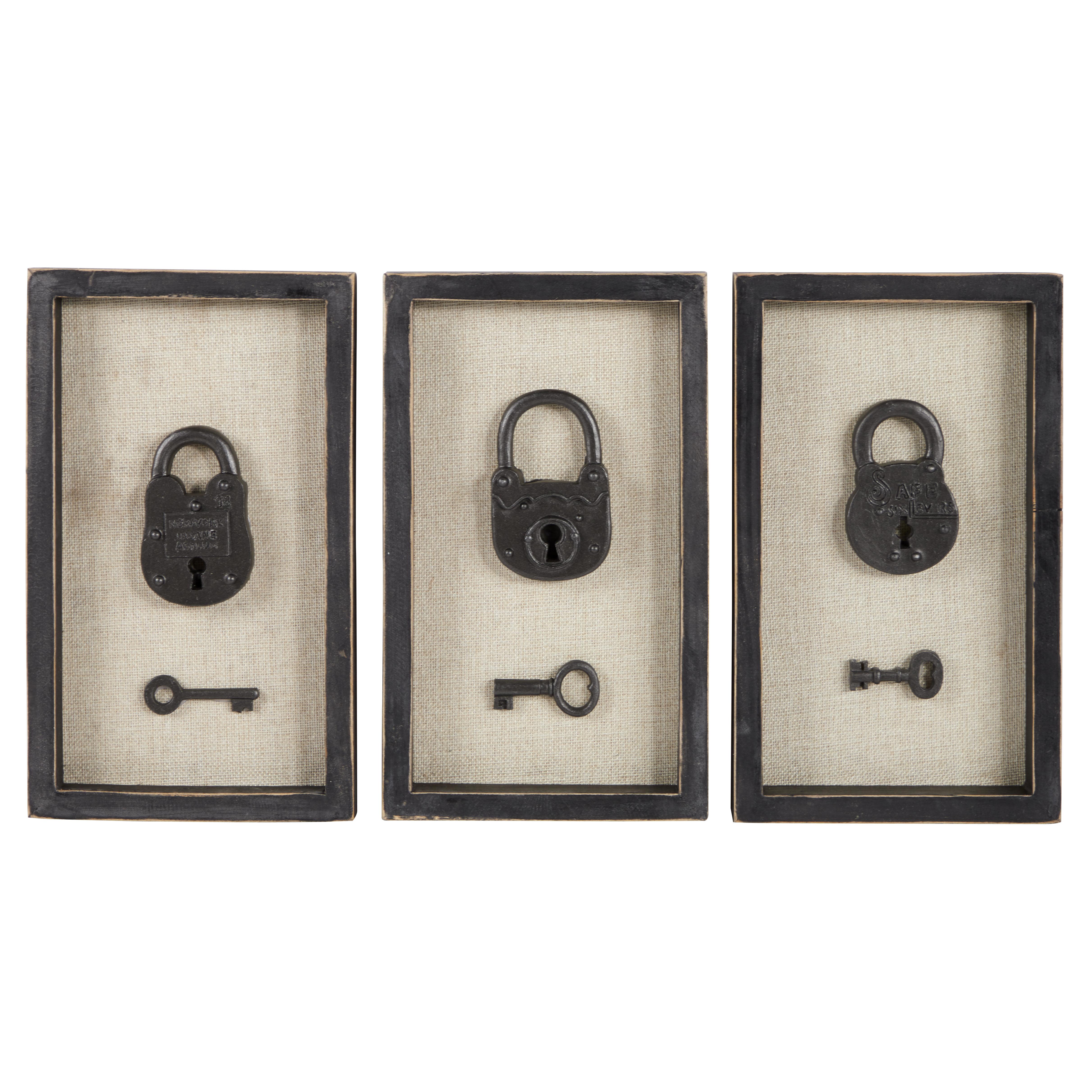 (BIDDING ON 4 three piece set) Sets.) Black Wood Keys 3D Home Wall Decor with Black Frame, Set of 3 7\\\"W, 12\\\"H