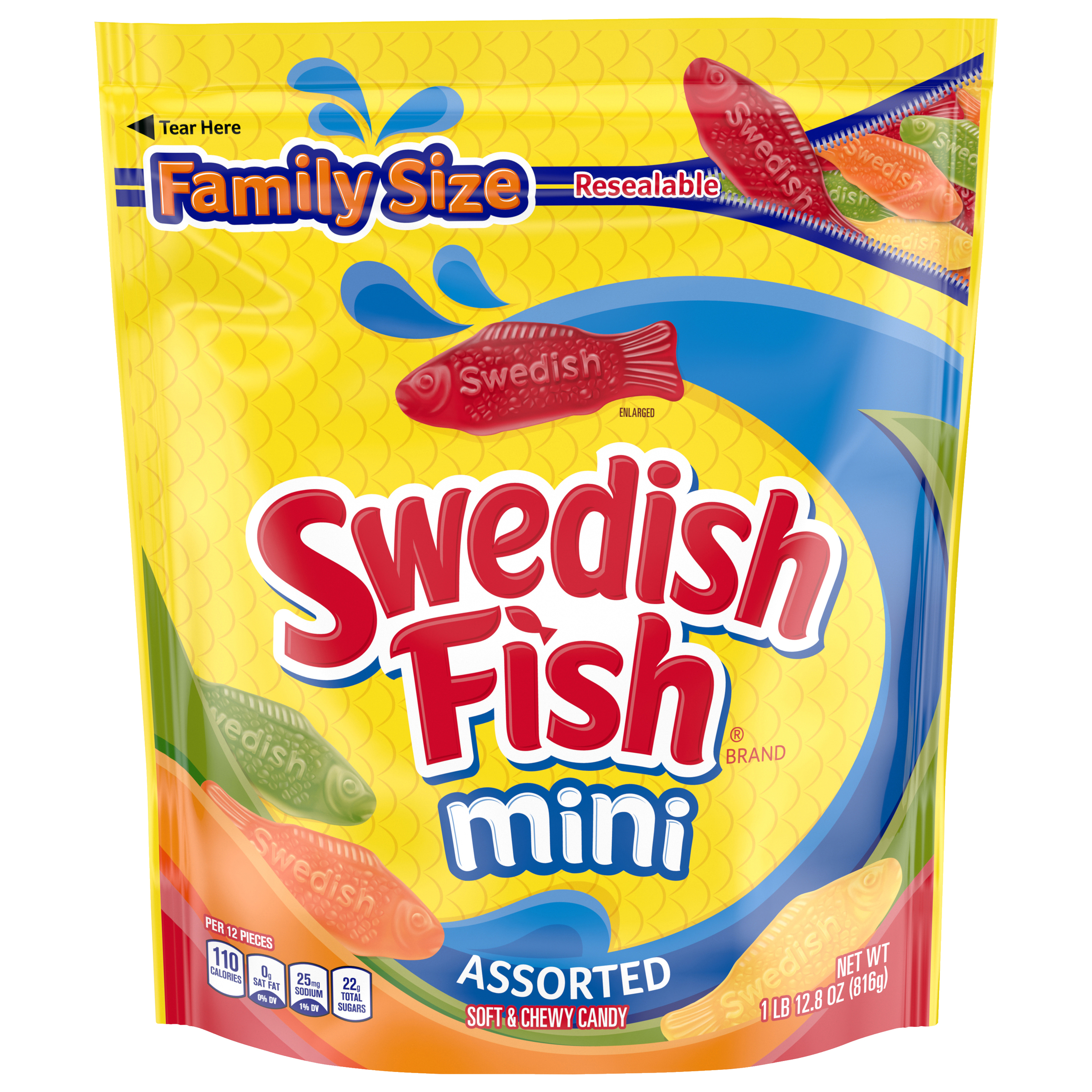 SWEDISH FISH Mini Assorted Soft & Chewy Candy, Family Size, 1.8 lb