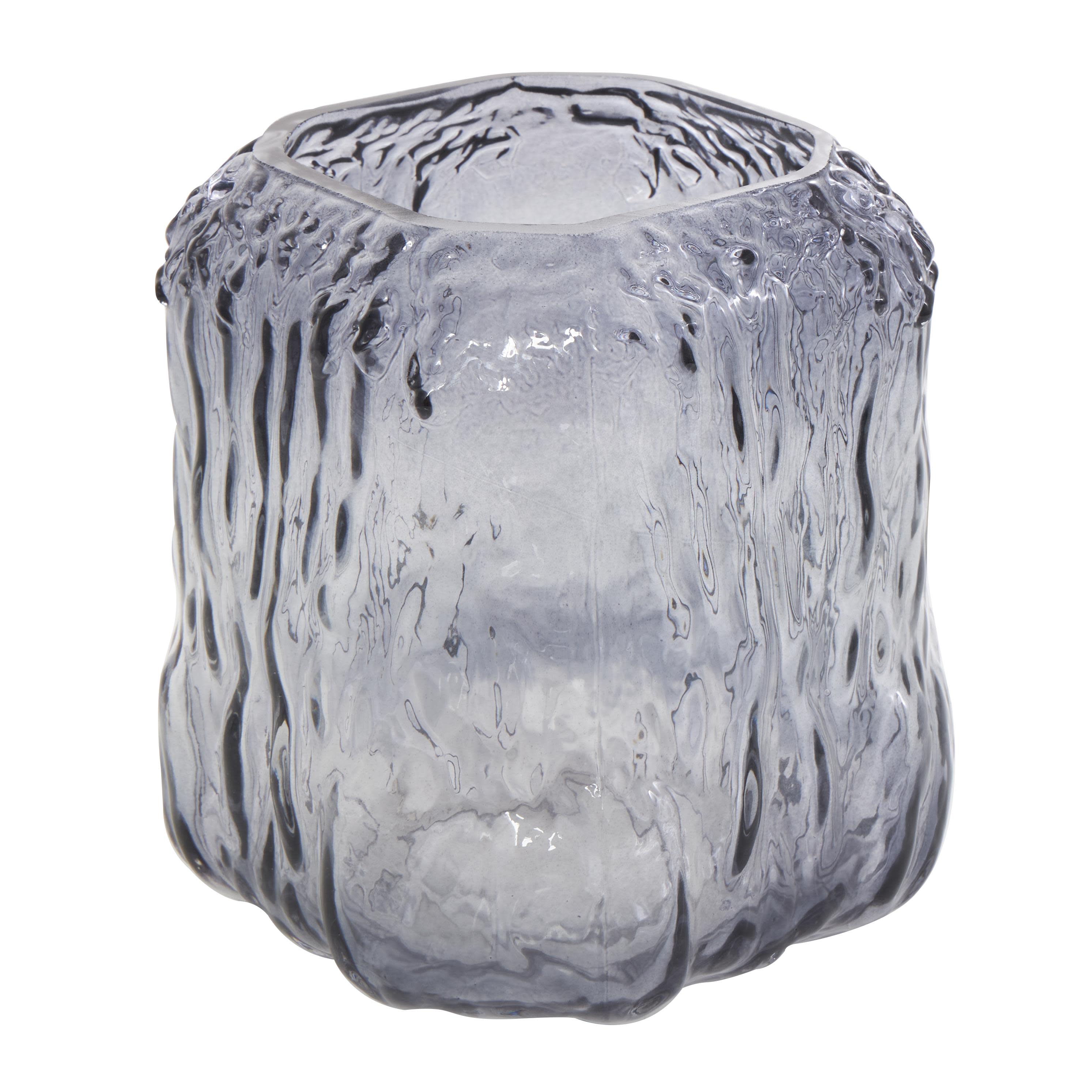Gray Glass  Handmade Dimensional Textured Square Ombre Decorative Vase, 6" x 6" x 7"