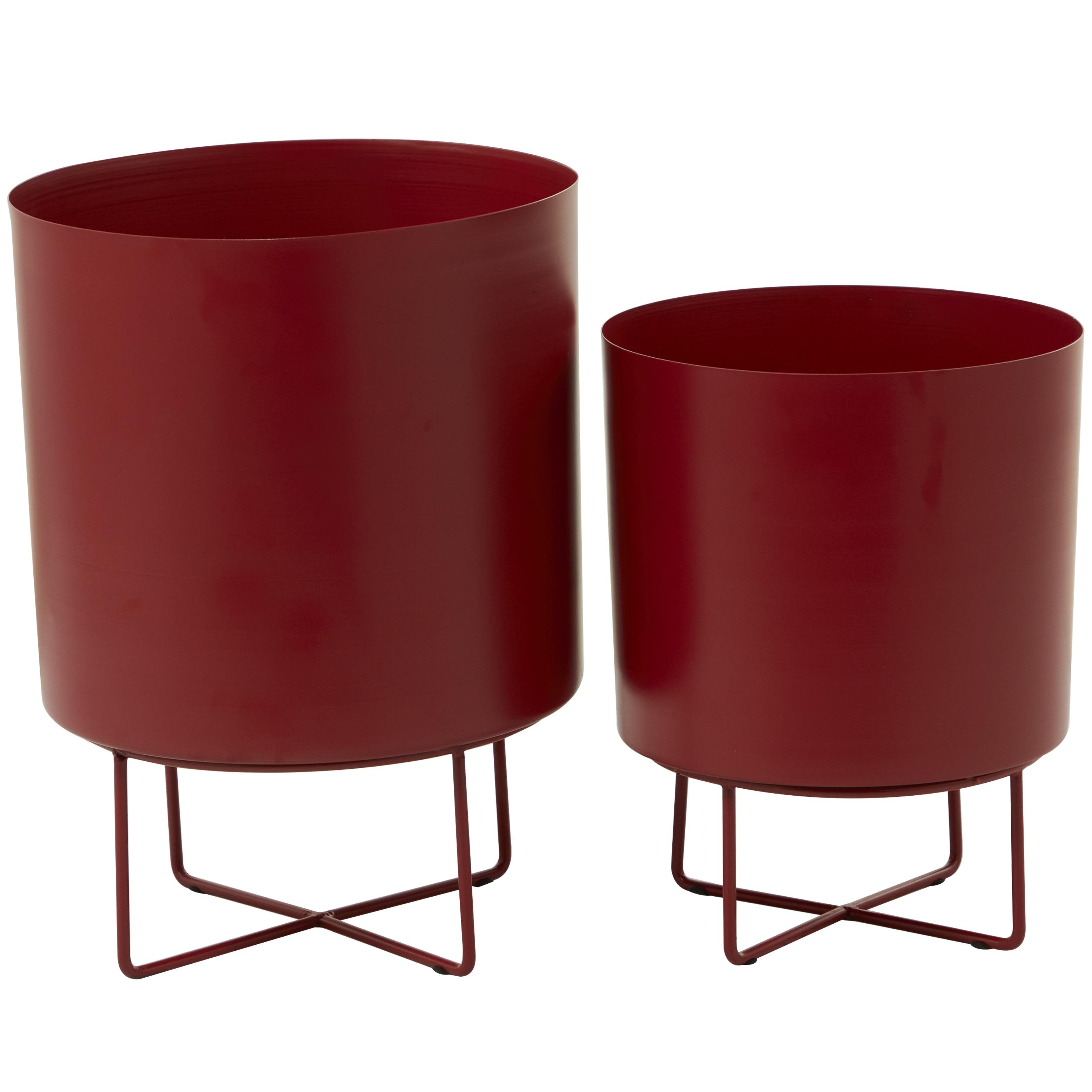 (3 set) CosmoLiving by Cosmopolitan Red Metal  Indoor Outdoor Planter, Set of 2 16\", 13\"H