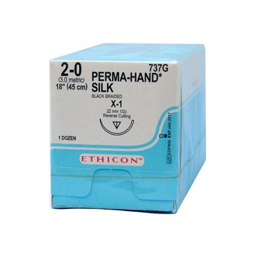 PERMA-HAND® Silk Black Braided Sutures, 2-0, X-1, Reverse Cutting, 18" - 12/Box