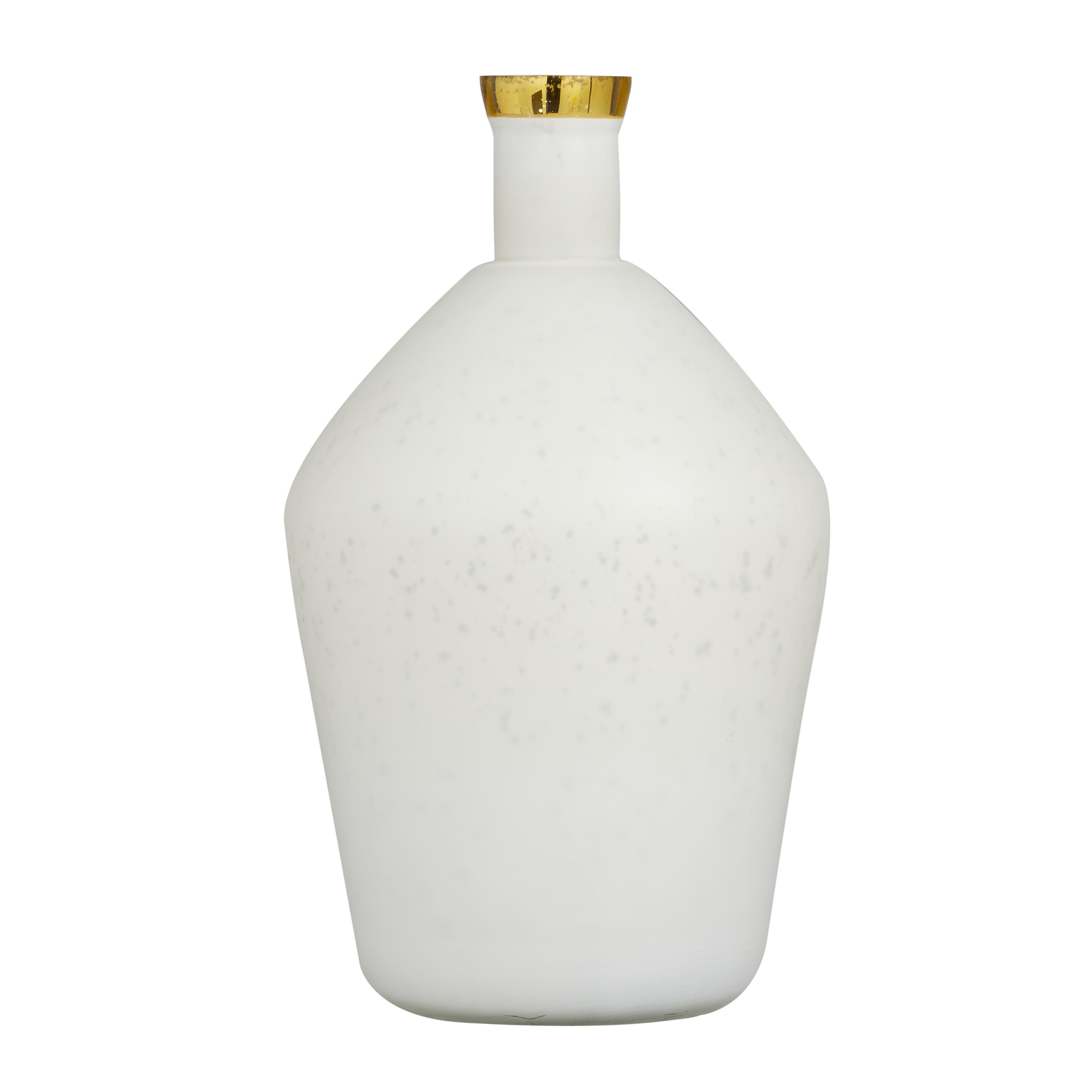 White Glass  Decorative Vase with Gold Rim, 9" x 9" x 15"