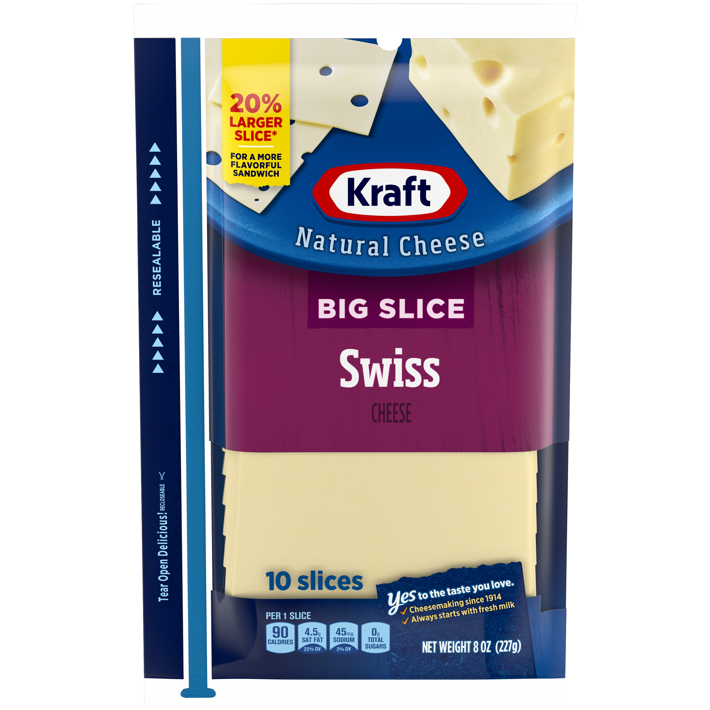 Kraft Big Slice Swiss Natural Cheese Slices 10 Slices - 8 Oz Wrapper ...