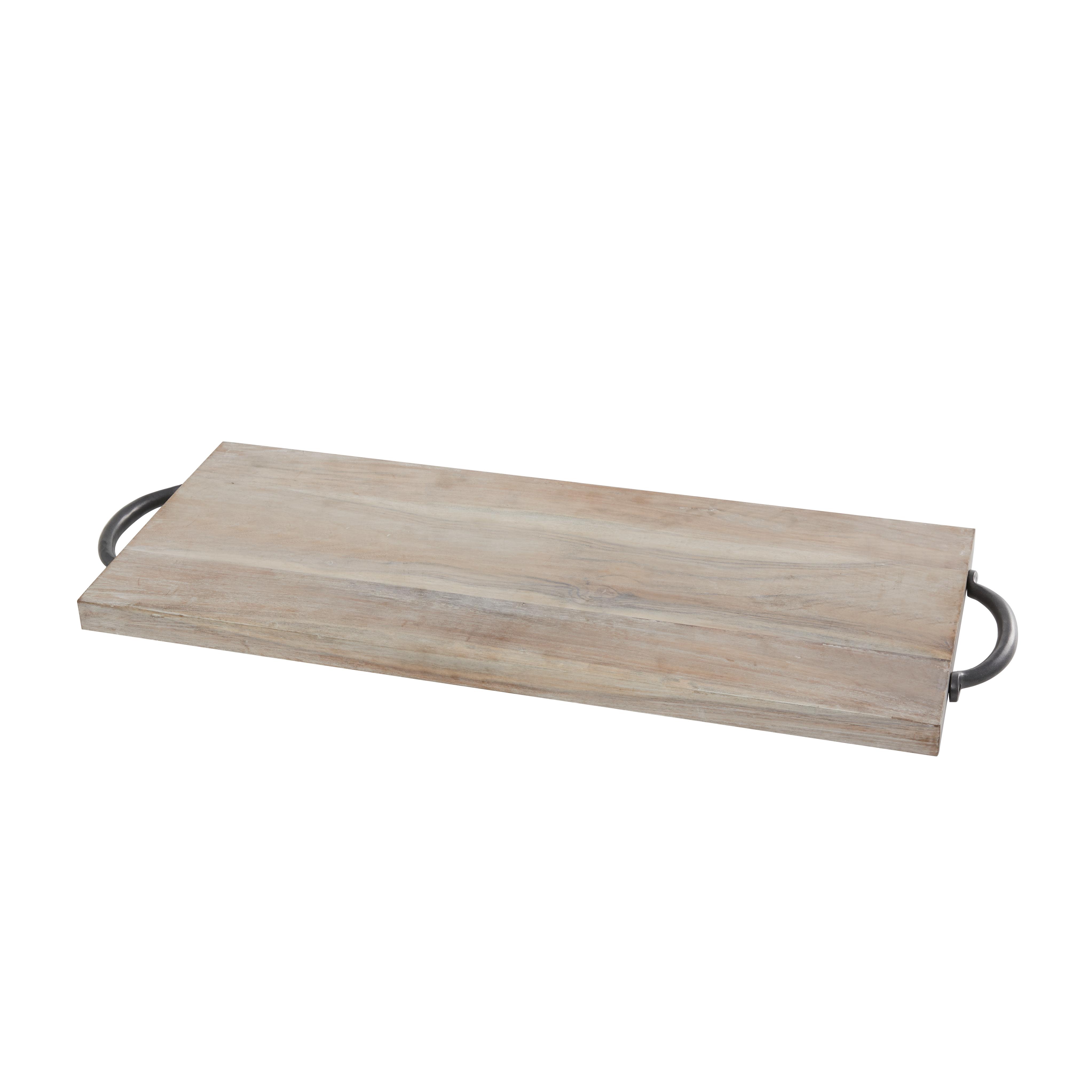 Cream Mango Wood  Living Room Decor Tray with Black Metal Handles, 27" x 10" x 2"