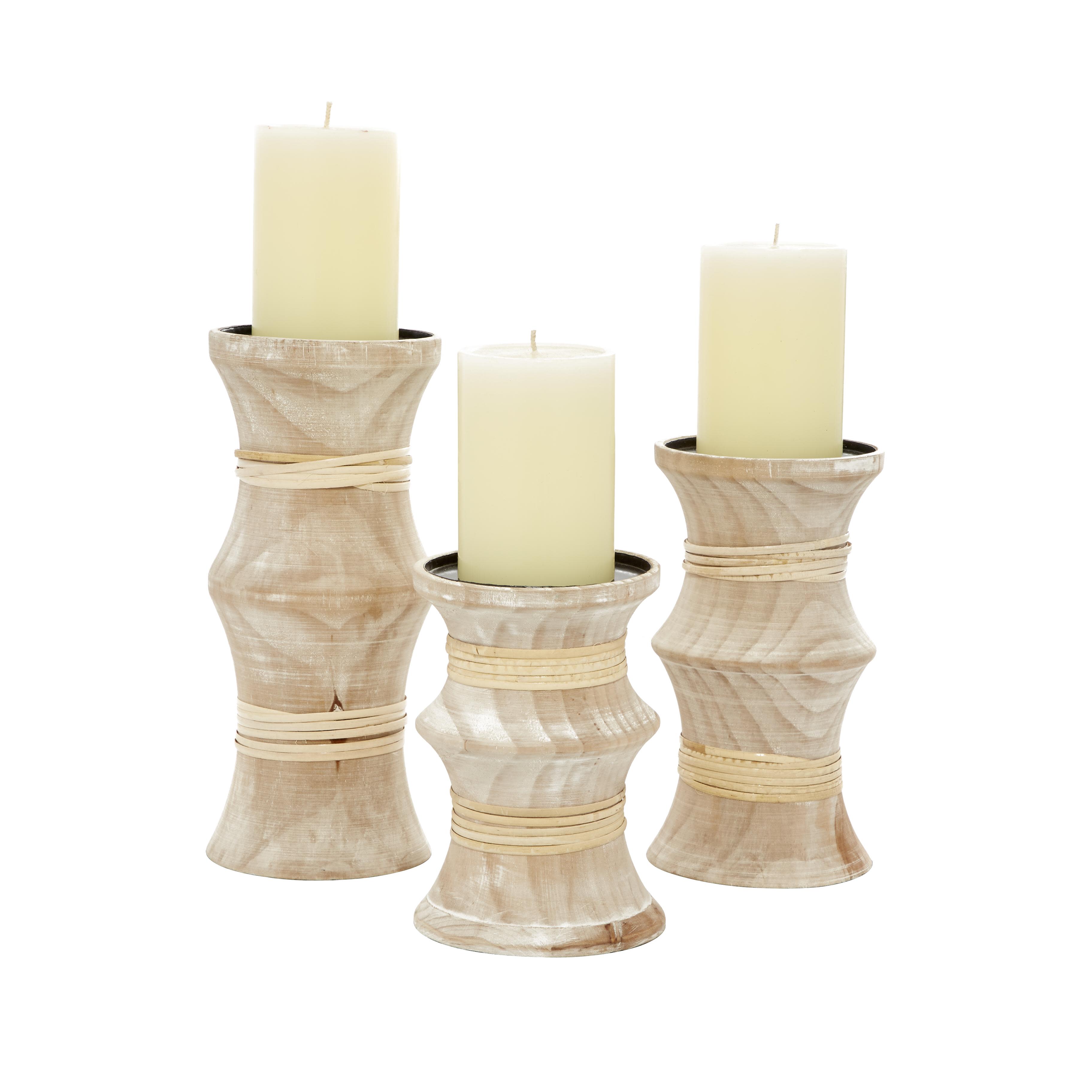 Brown Wood  Candle Holder, Set of 3 10\\\", 8\\\", 7\\\"H ( total pack of 4 sets 