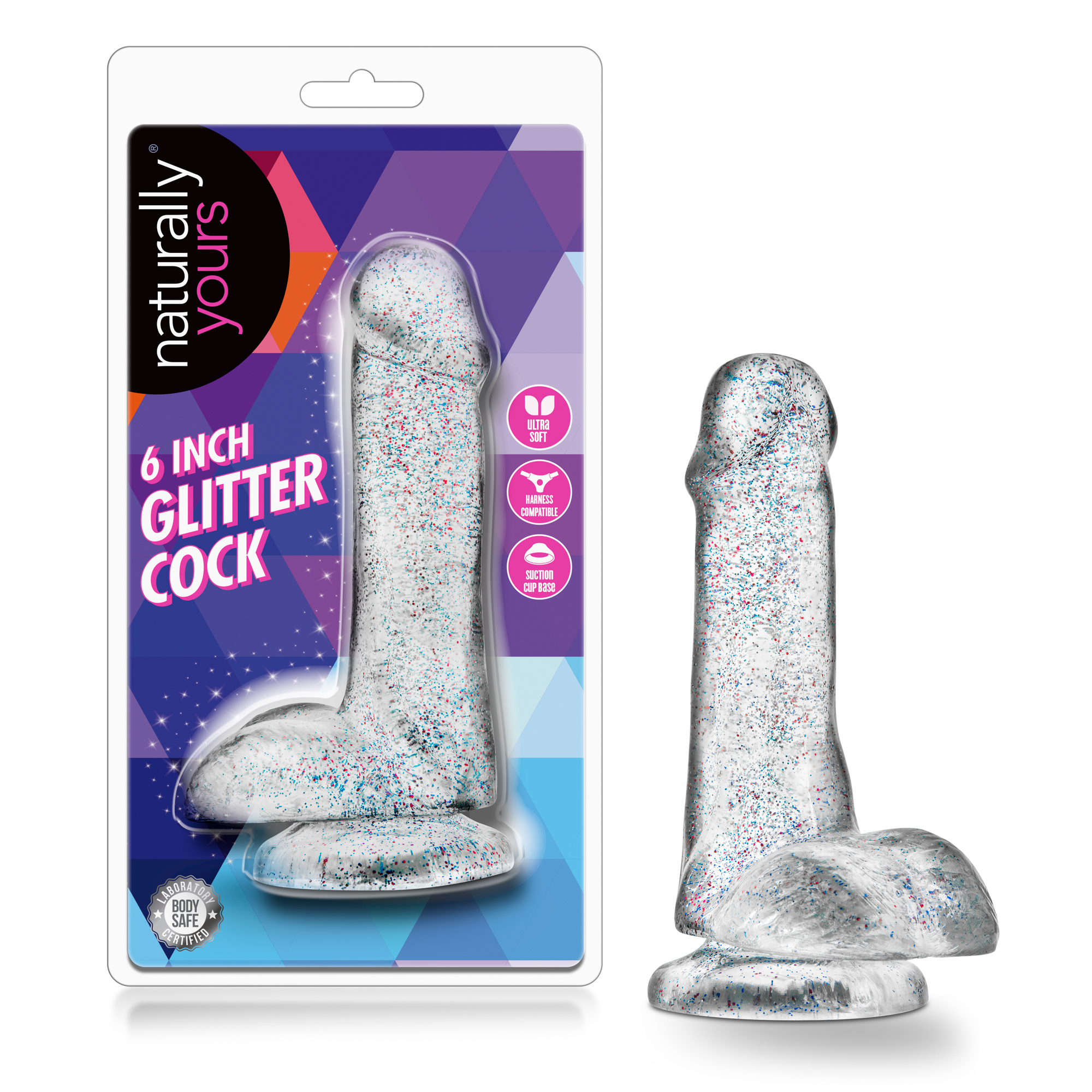 Blush Naturally Yours Realistic Sparkling Clear 6-Inch Long Dildo With Balls & Suction Cup Base