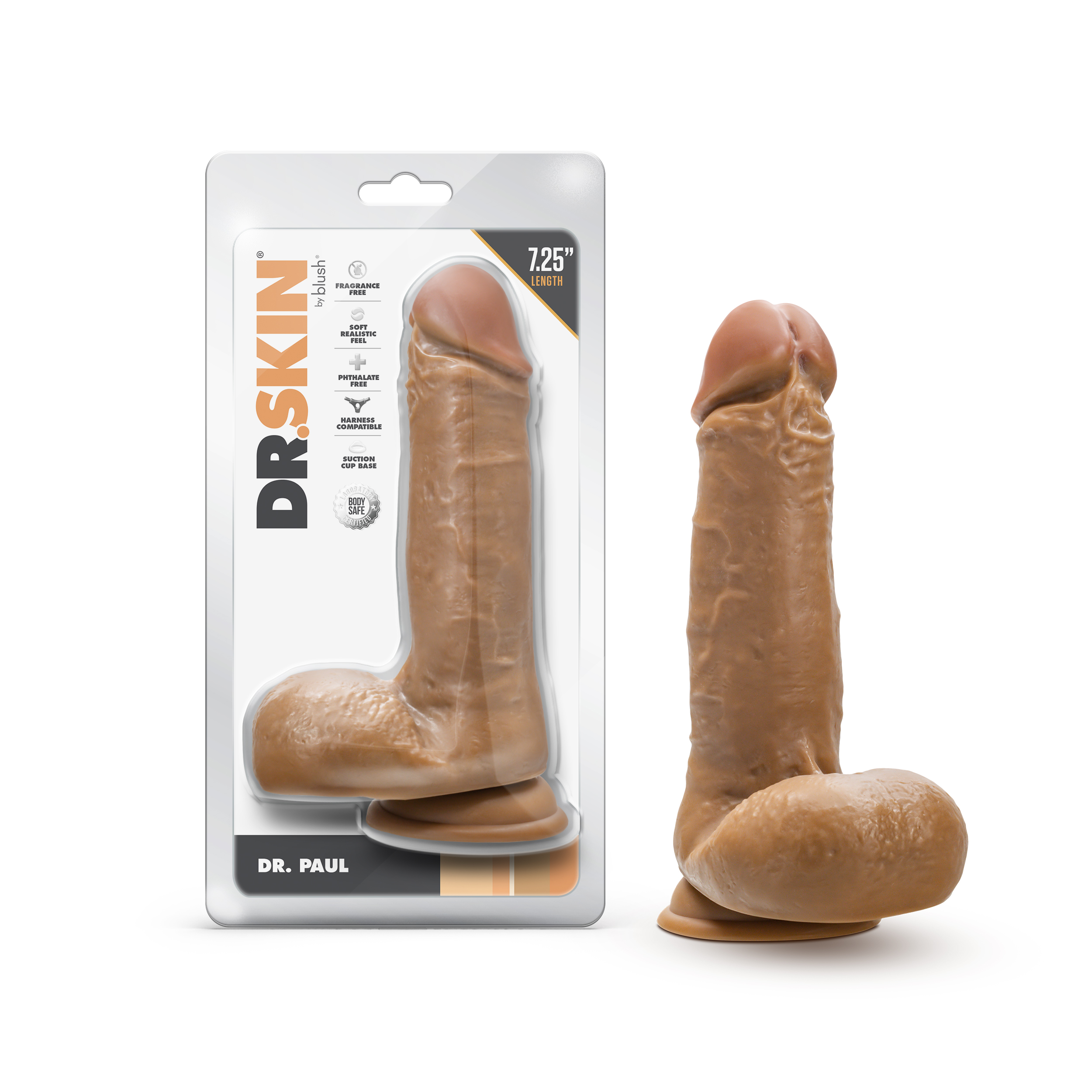 Blush Dr. Skin Dr. Paul 7.25 Inch Long Dildo with Suction Cup & Balls Tan