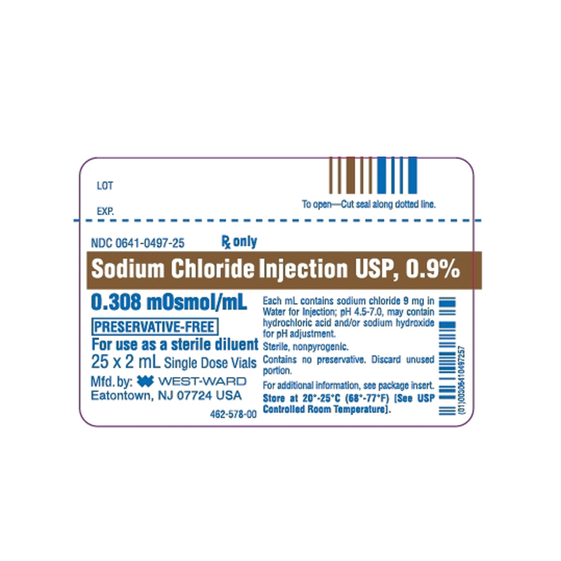 Sodium Chloride 0.9% 2ml Single Dose Vial - 25/Box