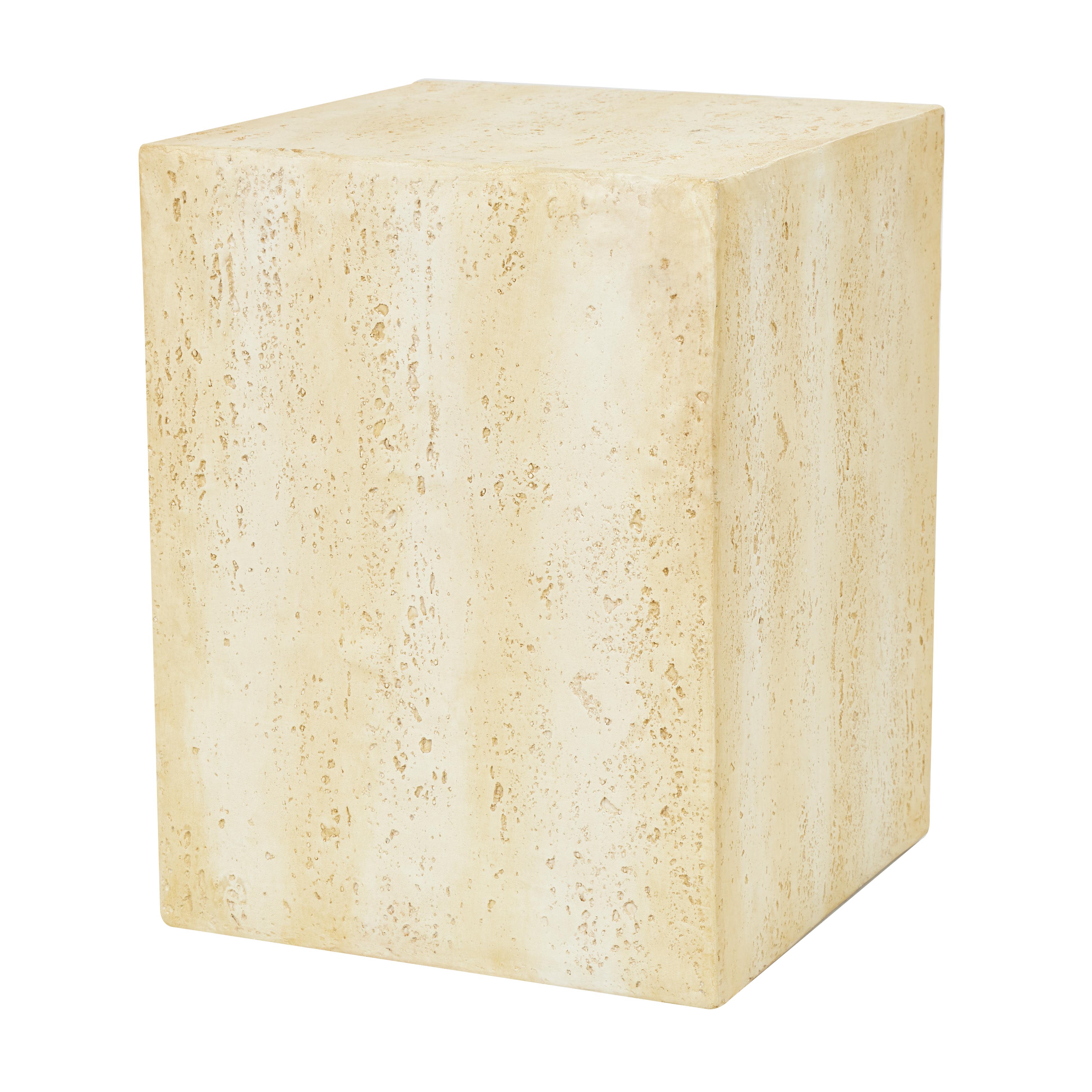 Cream Magnesium Oxide  Outdoor Accent Table with Natural Textured Wood Grain, 14" x 14" x 18"
