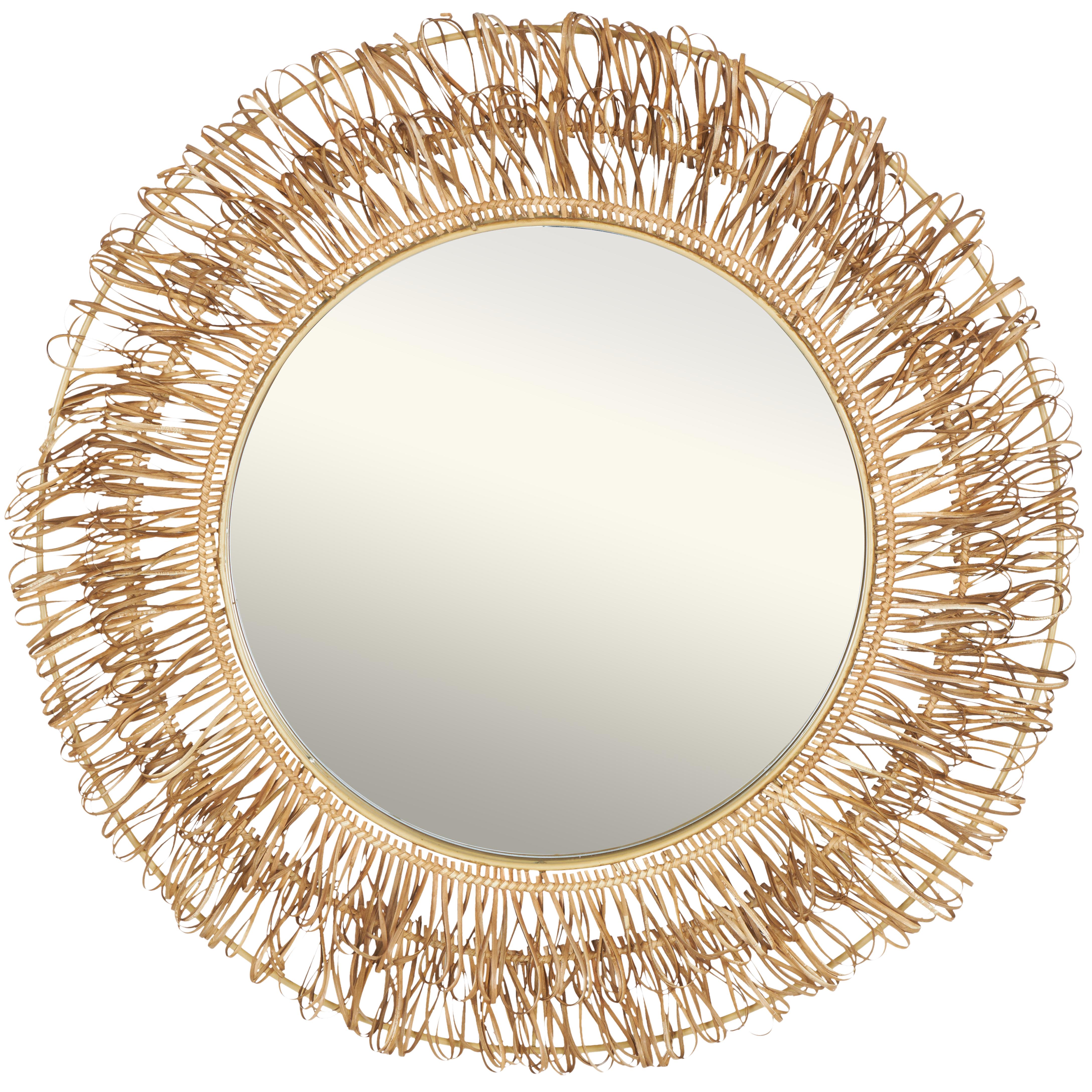 Brown Rattan Tribal Handmade Woven Looped Room Wall Mirror, 31" x 3" x 31"