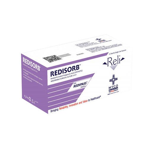 RELI® REDISORB™ Polyglycolic Acid (PGA) Violet Braided & Coated Suture, 3-0, YFS-1 (C-7), Reverse Cutting, 18" - 12/Box
