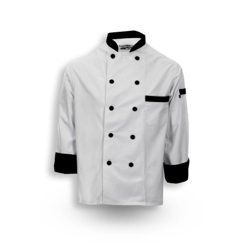 Classic White Chef Coat With Black Trim & Plastic Buttons