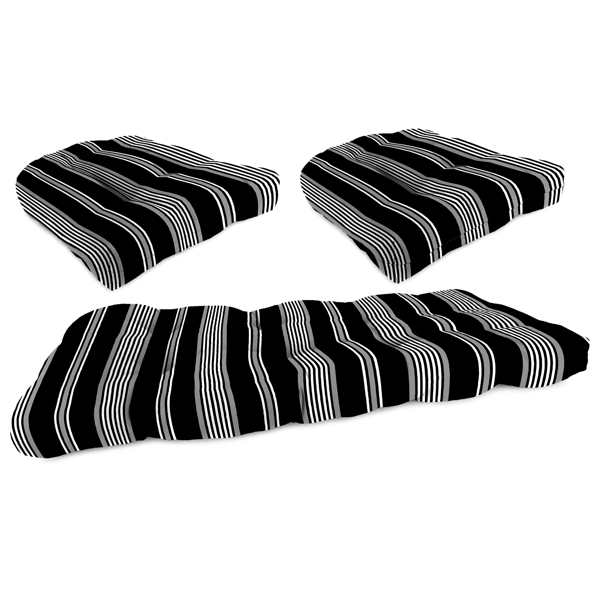 New 3-Piece Tufted Outdoor Patio Wicker Cushion Set for Bench and 2 Chair Seats - Picture 6 of 17