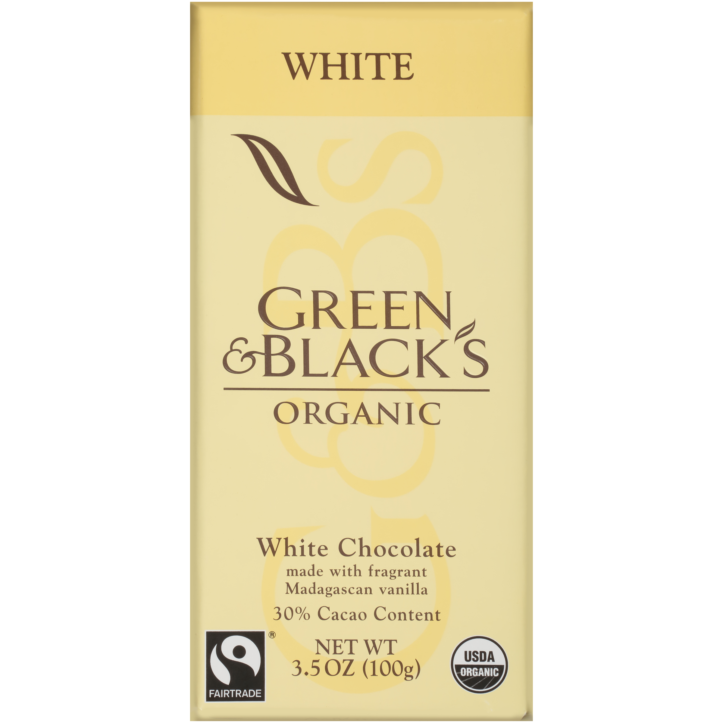 GREEN & BLACK'S Organic White Chocolate Bar, 30% Cacao 3.5OZ 12x10