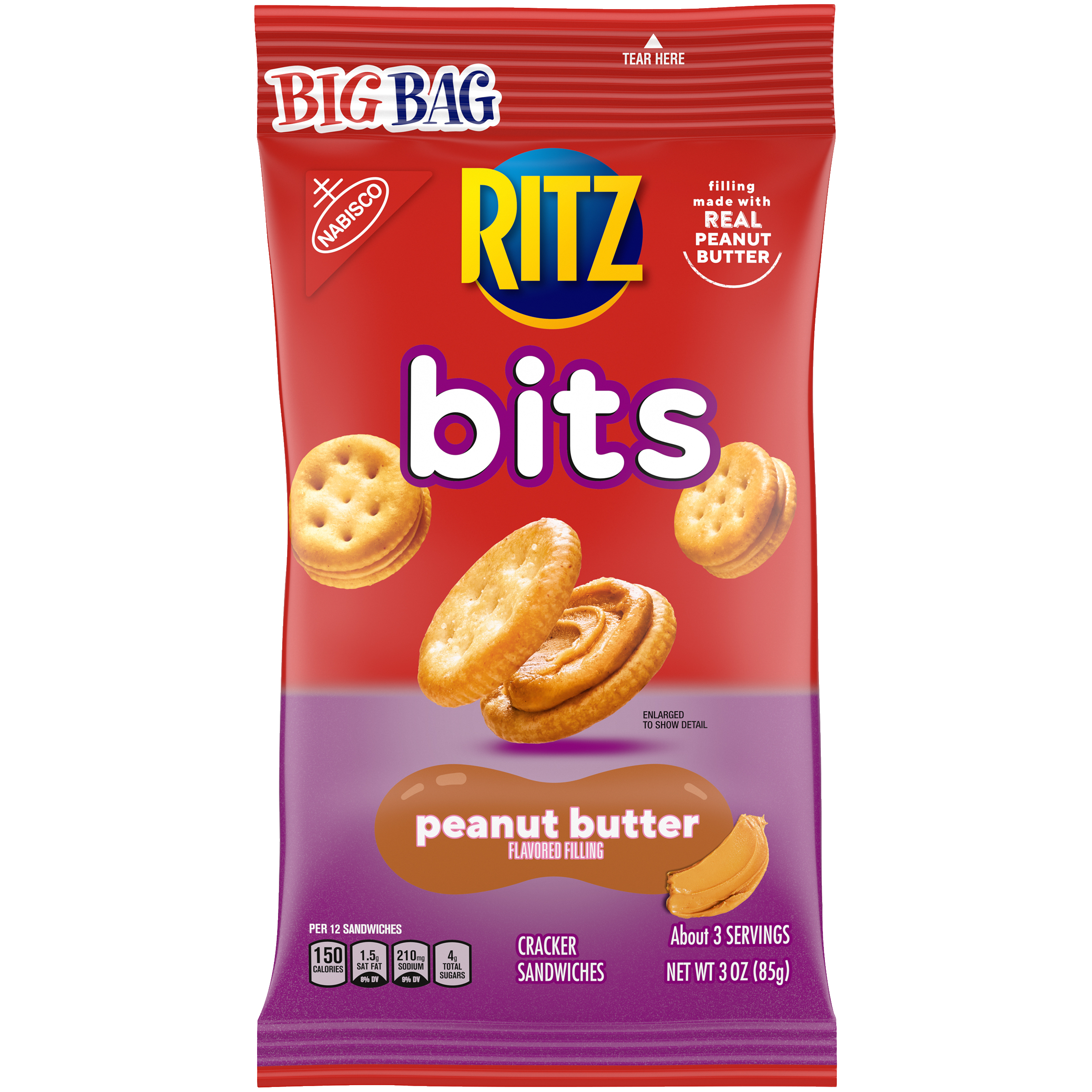 RITZ Bits Peanut Butter Sandwich Crackers, Big Bag, 3 oz-thumbnail-2