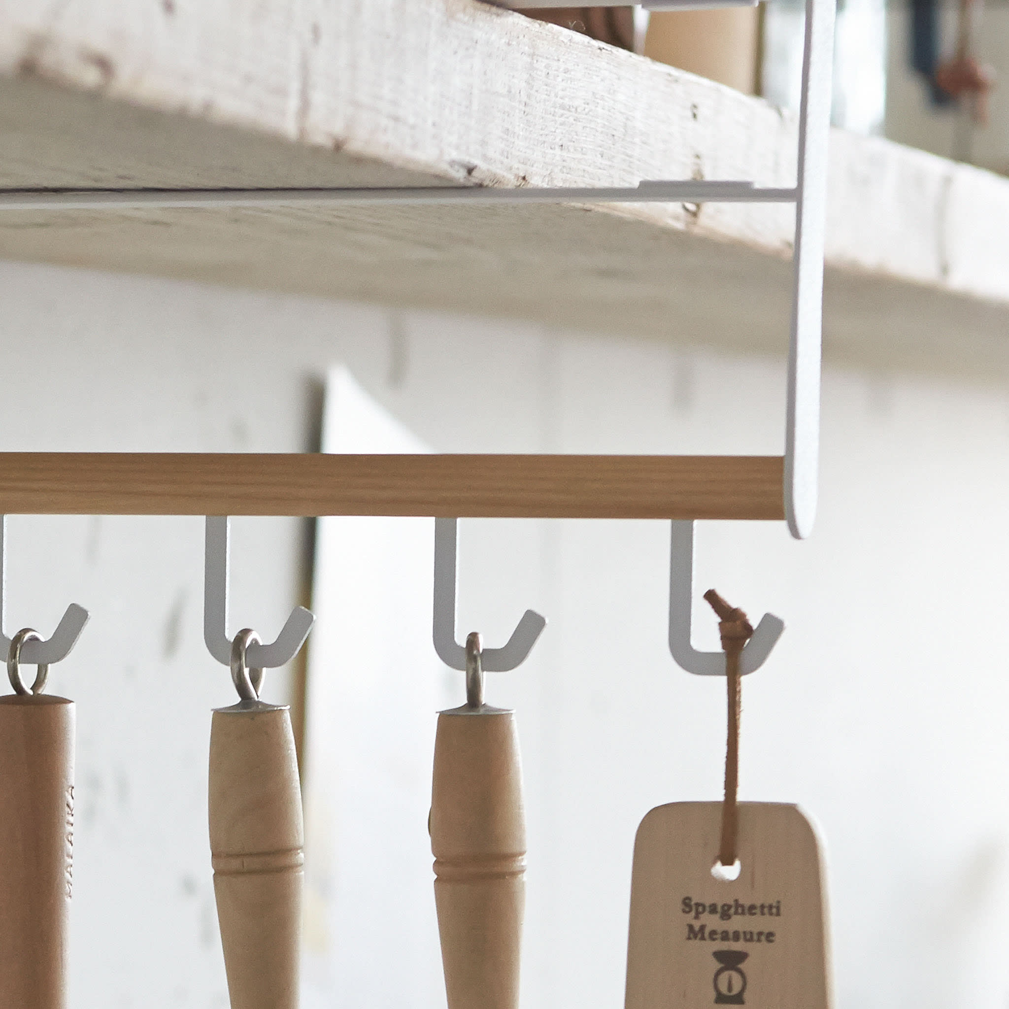 Under-Shelf Kitchen Tool Hooks : Stylish Wooden Accent