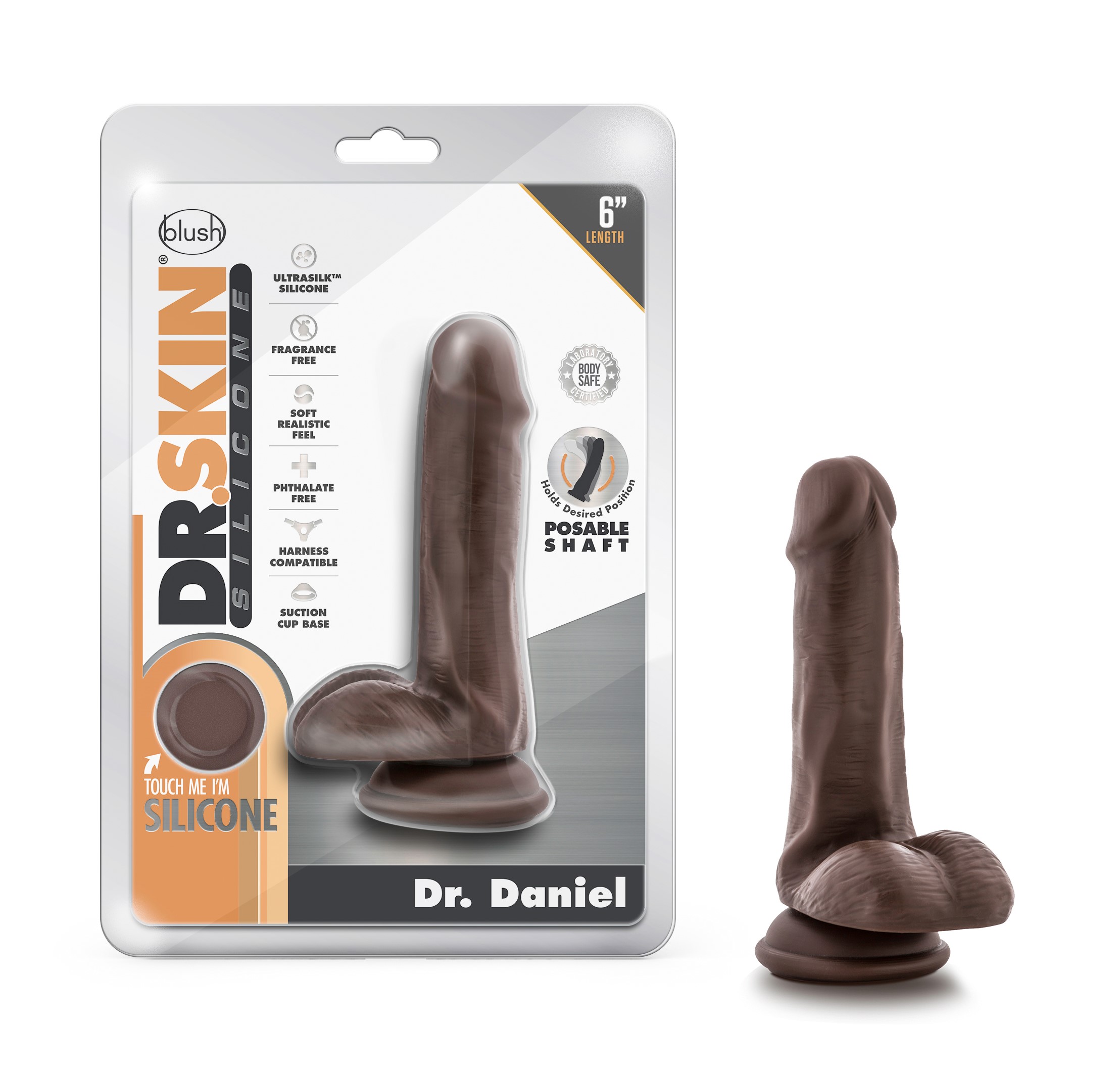 Blush Dr. Skin Silicone Dr. Daniel Realistic Chocolate 6.5-Inch Long Dildo With Balls & Suction Cup Base