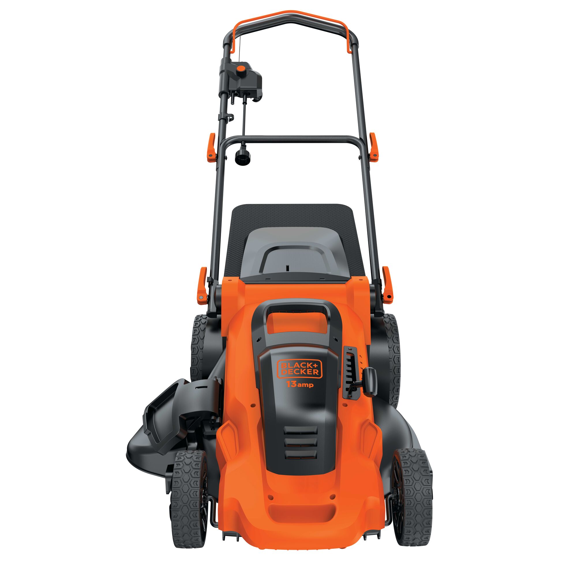 Front view of Corded Lawn Mower on white background.