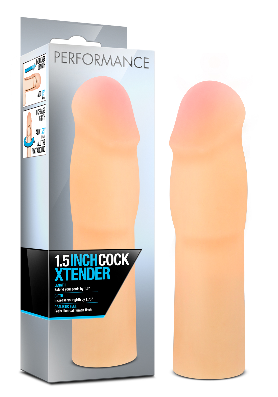 Blush Performance? / Beige Cock Xtender: 1.5-Inch Penis Extender - Made with Ultra Soft X5? Plus & Sensa Feel? Realistic Technology