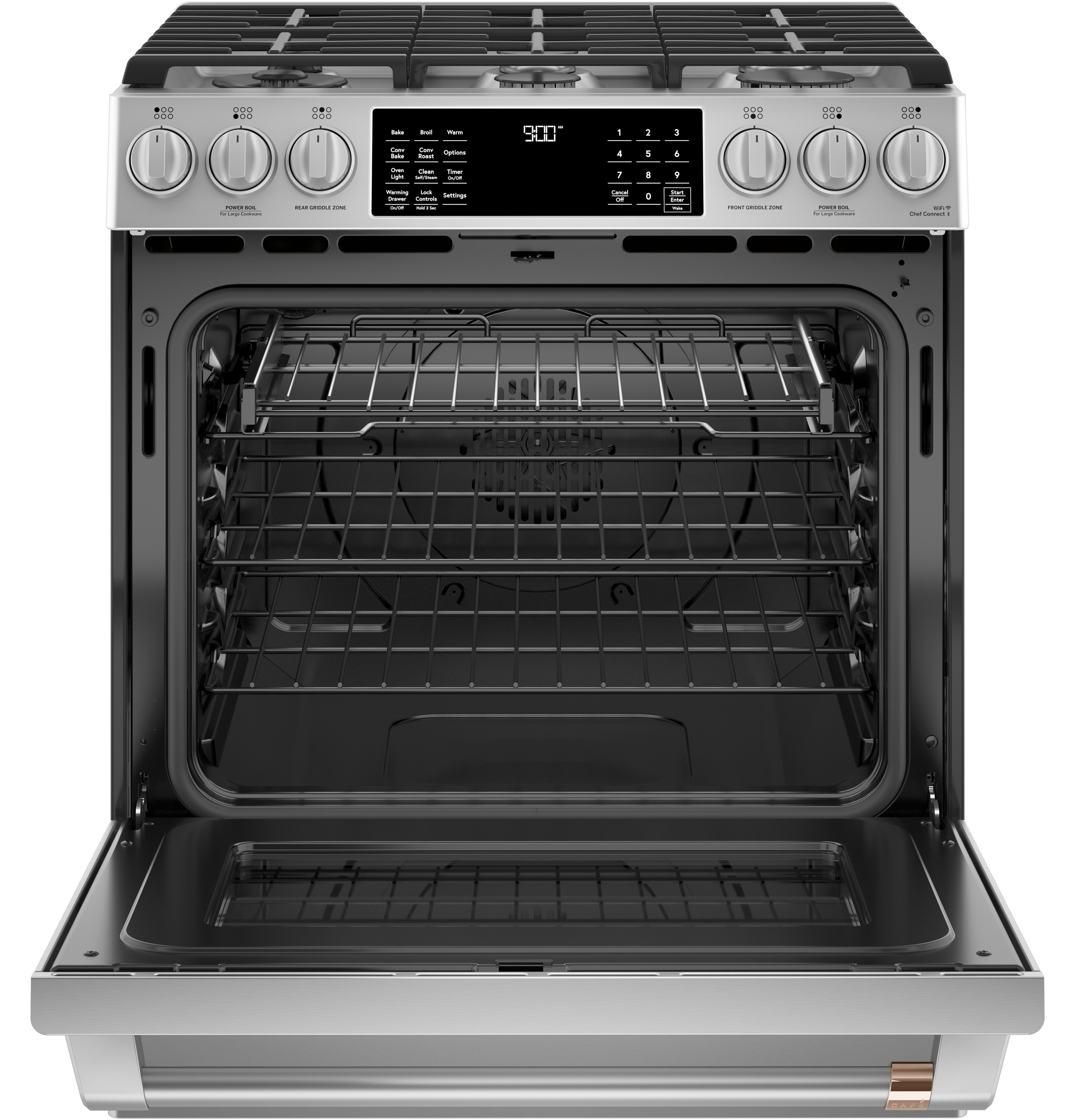 30" S/I — Dual Fuel RG — 6 Burners — Slf Cln w/ Stm Cln Opt — Cast Iron Griddle — Sgl Oven w/ Wrmg Drwr — True European Conv w/ Precise Air — ADA Compliant — Connectable via built-in WiFi view 2