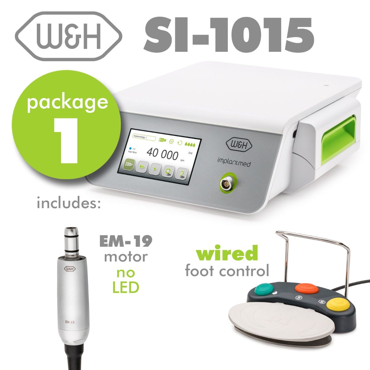 Implantmed Plus Set 1- Includes: SI-1015 Control Unit, EM-19 Motor, Wired Foot Control
