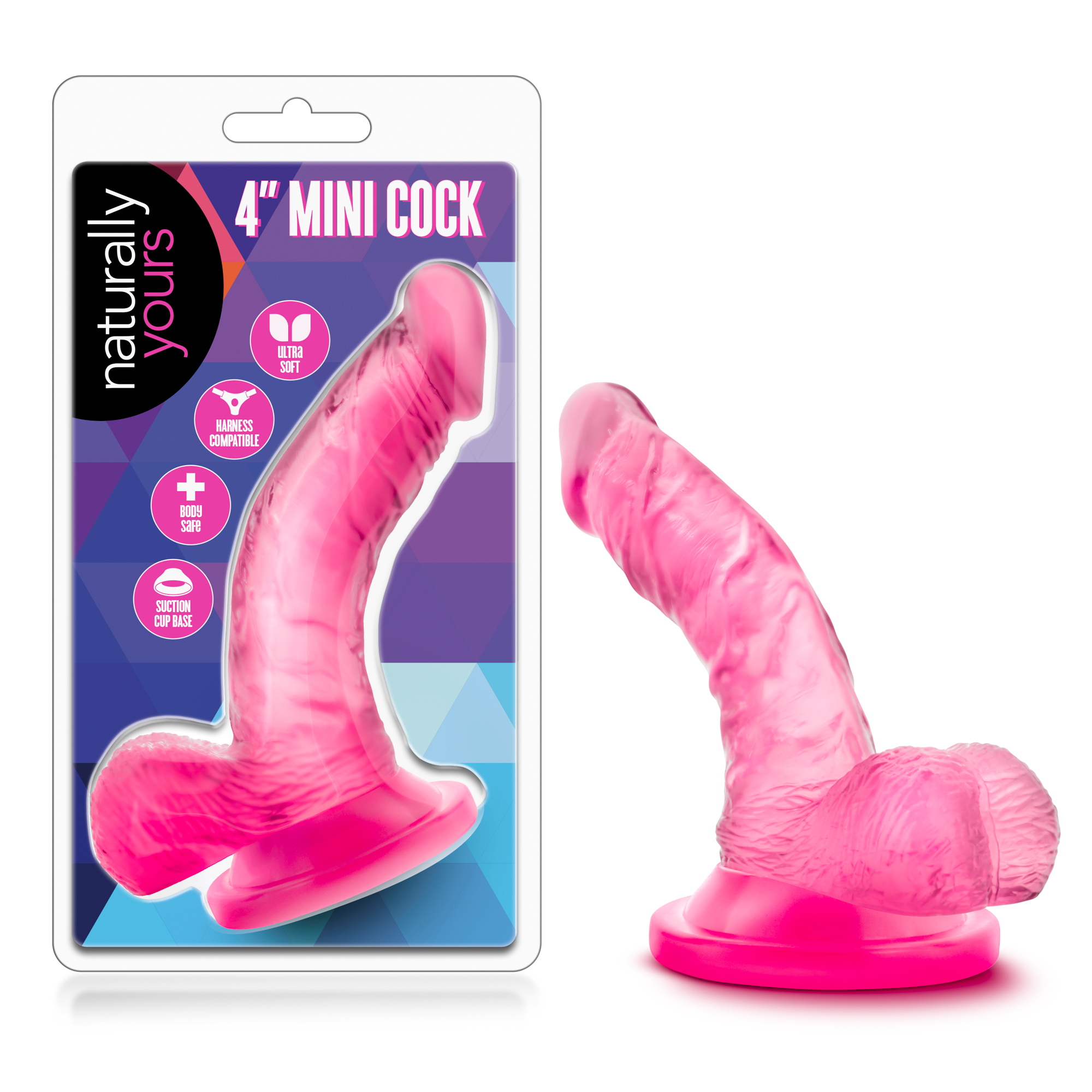 Blush Naturally Yours Realistic Curved G-Spot Pink 4.75-Inch Long Dildo With Balls & Suction Cup Base