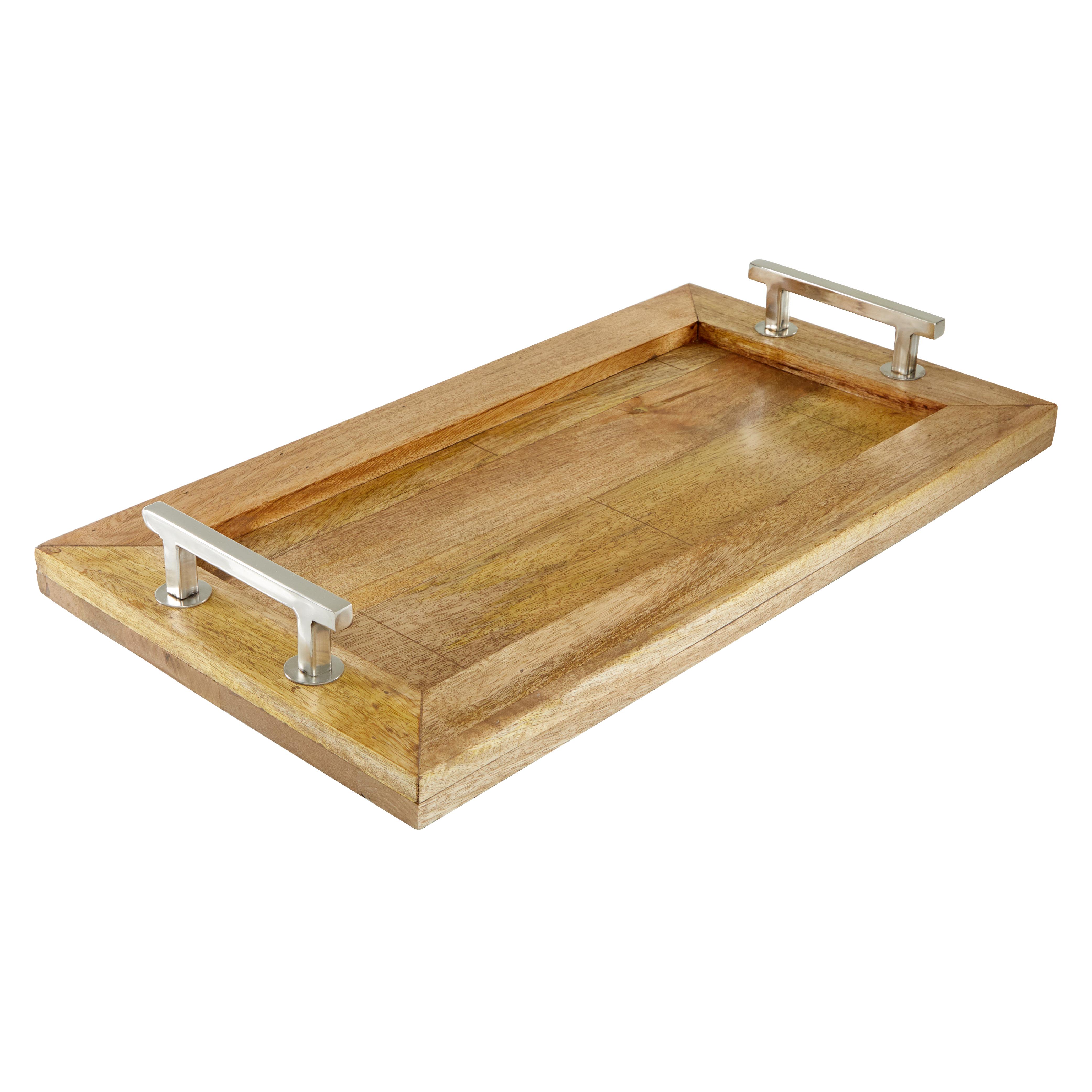 ((Pack of 3))Dark Brown Mango Wood  Tray, 22\" x 12\" x 3\"