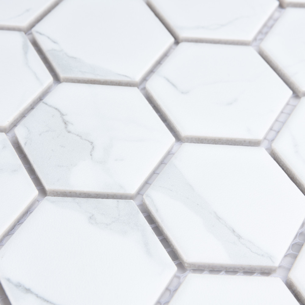 Carrione 2 Hex Matte Carrara 11 1 8 In X 12 5 8 In Porcelain Mosaic