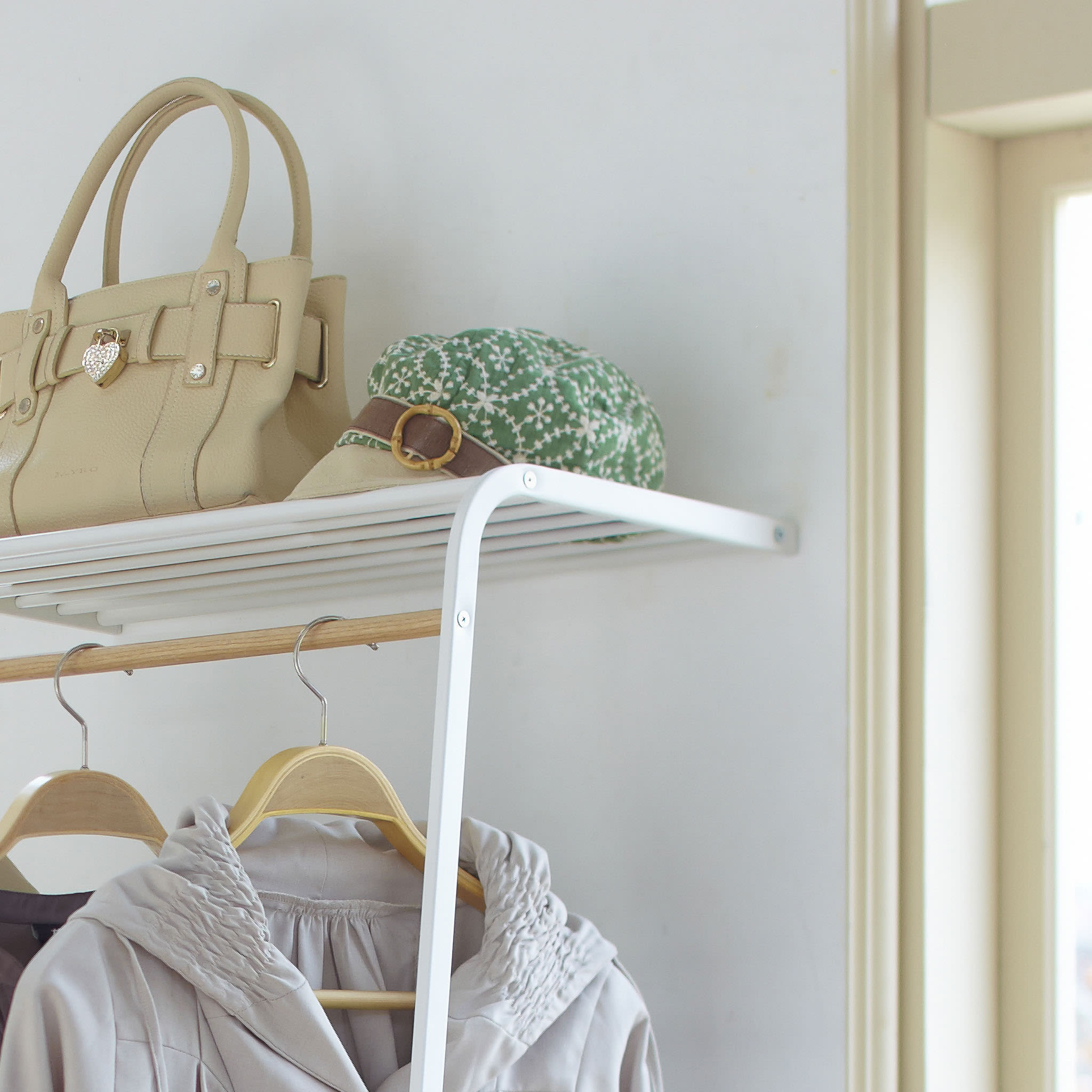 Leaning Coat Rack with Shelf : Non-Slip Rubber Stoppers