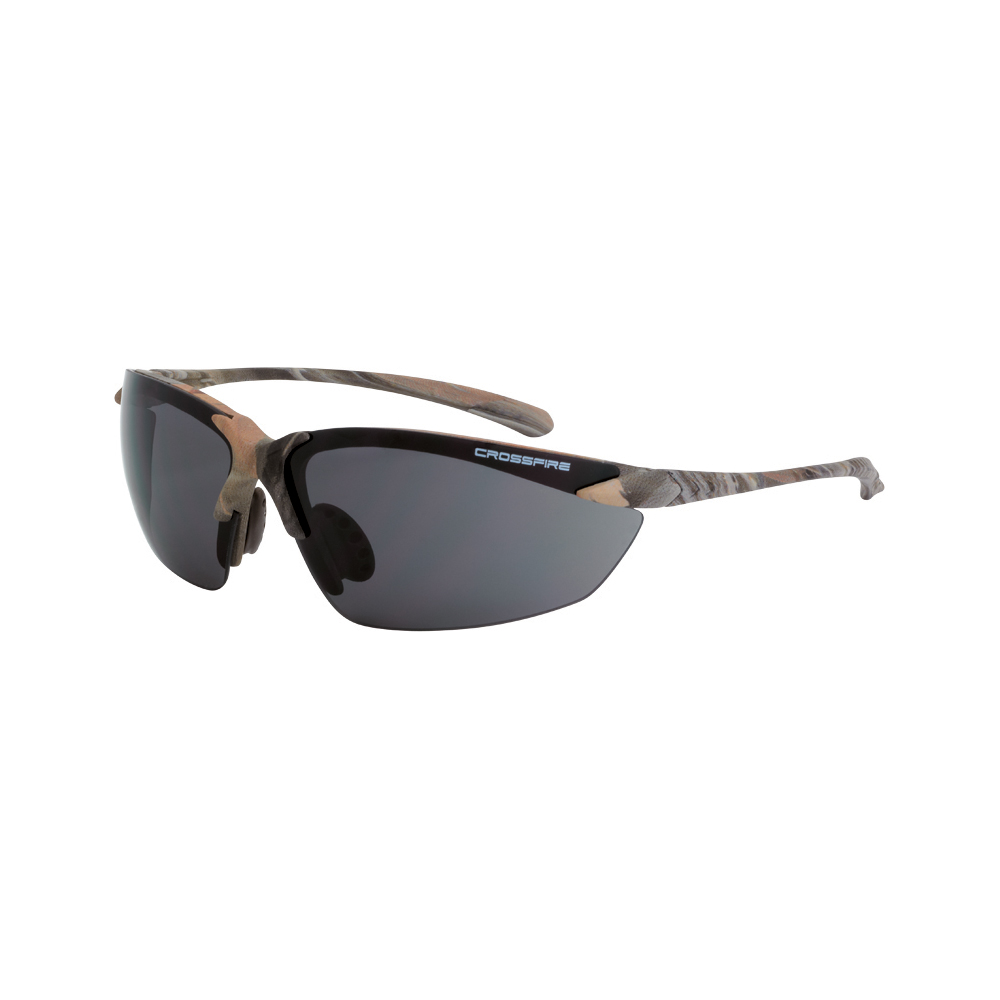Sniper Premium Safety Eyewear - Woodland Brown Camo Frame - Smoke Lens