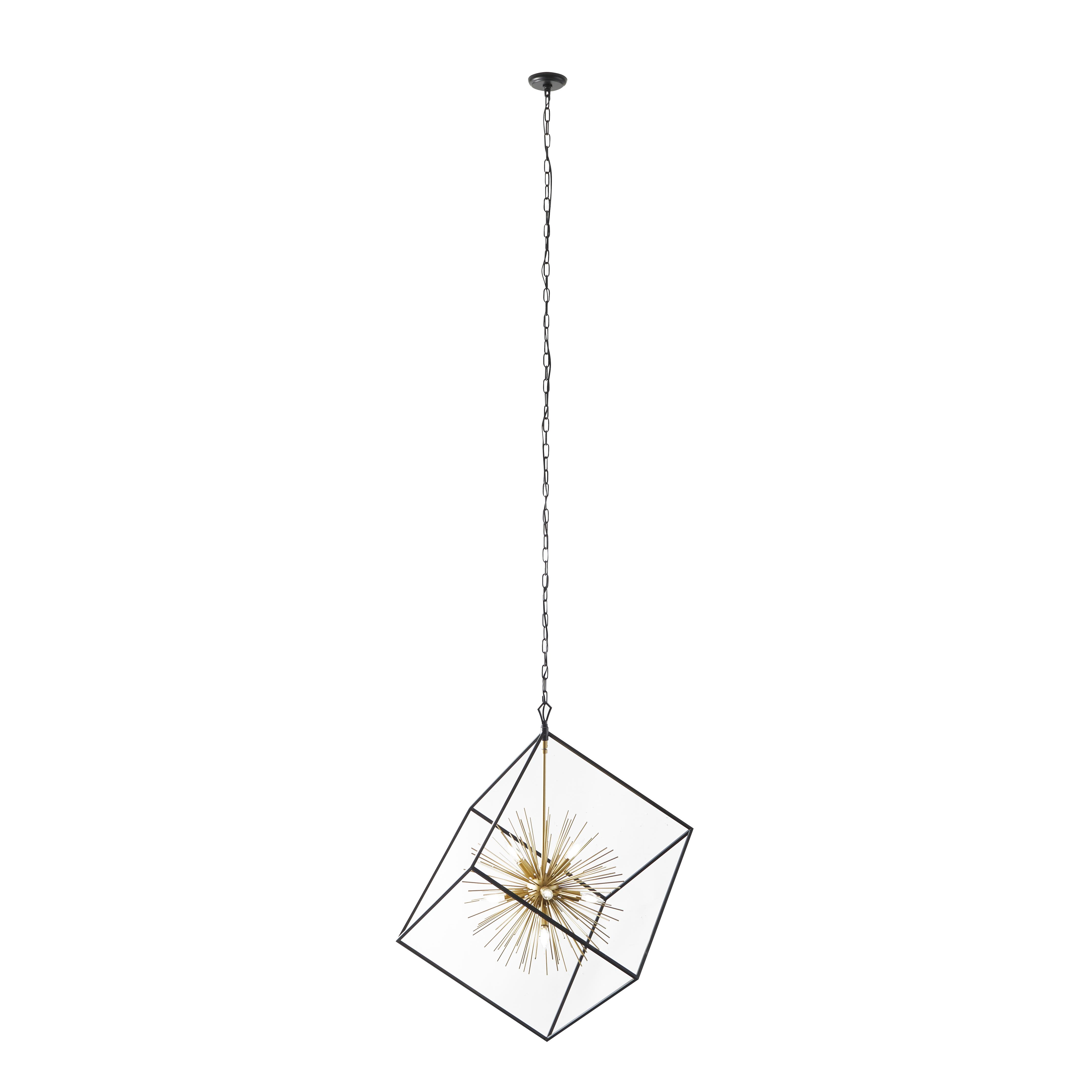 Black Metal  8 Light Chandelier with Link Style Chain, 2" x 22" x 34"