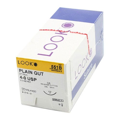 Plain Gut Suture, 4-0, C-6, Reverse Cutting, 27" - 12/Box