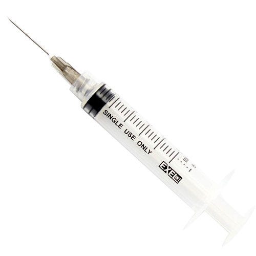 5-6 cc Syringe w/22ga x 1" Needle, Luer Lock Tip, Black Hub - 100/Box