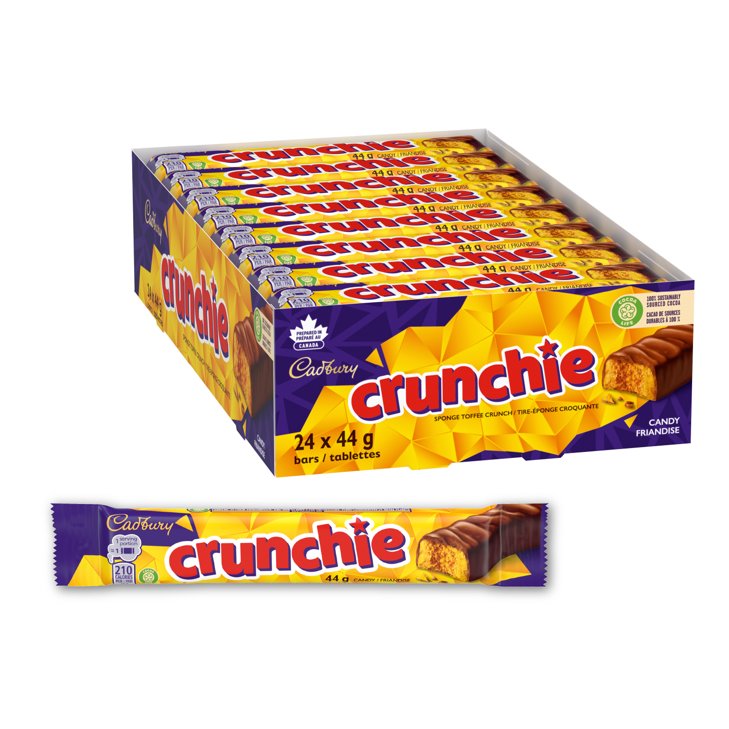 Cadbury Crunchie 44g Singles Bar, 24CT-0