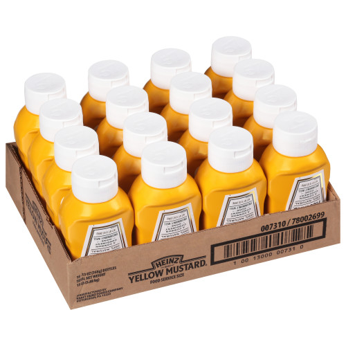  Heinz 100% Natural Yellow Mustard, Forever Full Inverted, No Seal to Peel, 16 ct Case, 13 oz Bottles 