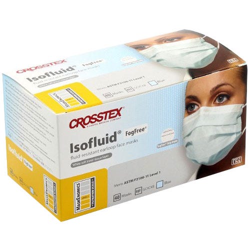 Isofluid® FogFree® Earloop Mask, Blue, Level 1 - 40/Box