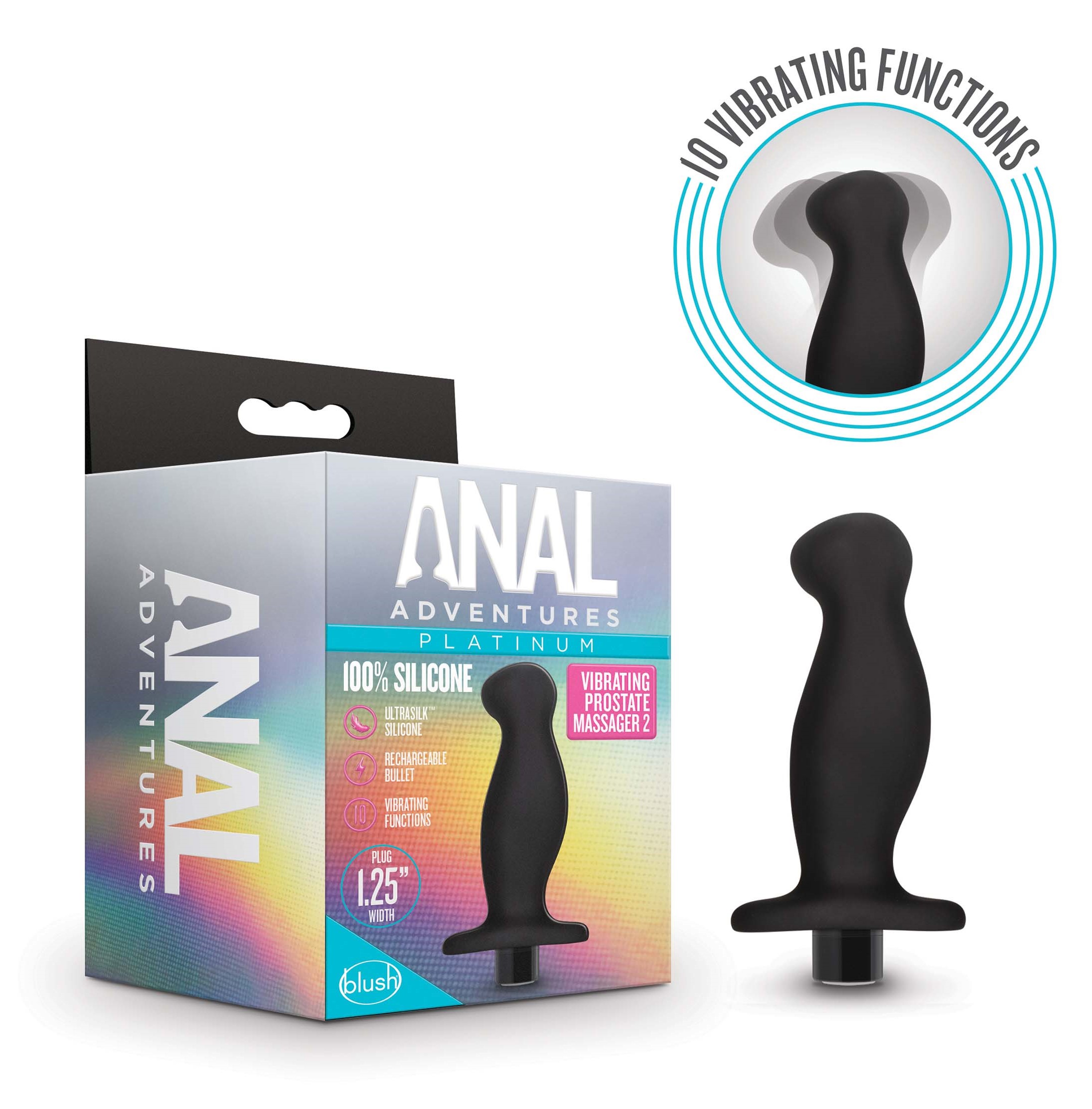 Blush Anal Adventures?Platinum? Prostate Massager 02? Curved Black 4.25-Inch Vibrating Rechargeable Anal Plug