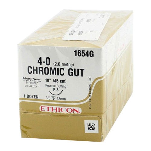 Chromic Gut Sutures, 4-0, P-3, Reverse Cutting, 18" - 12/Box