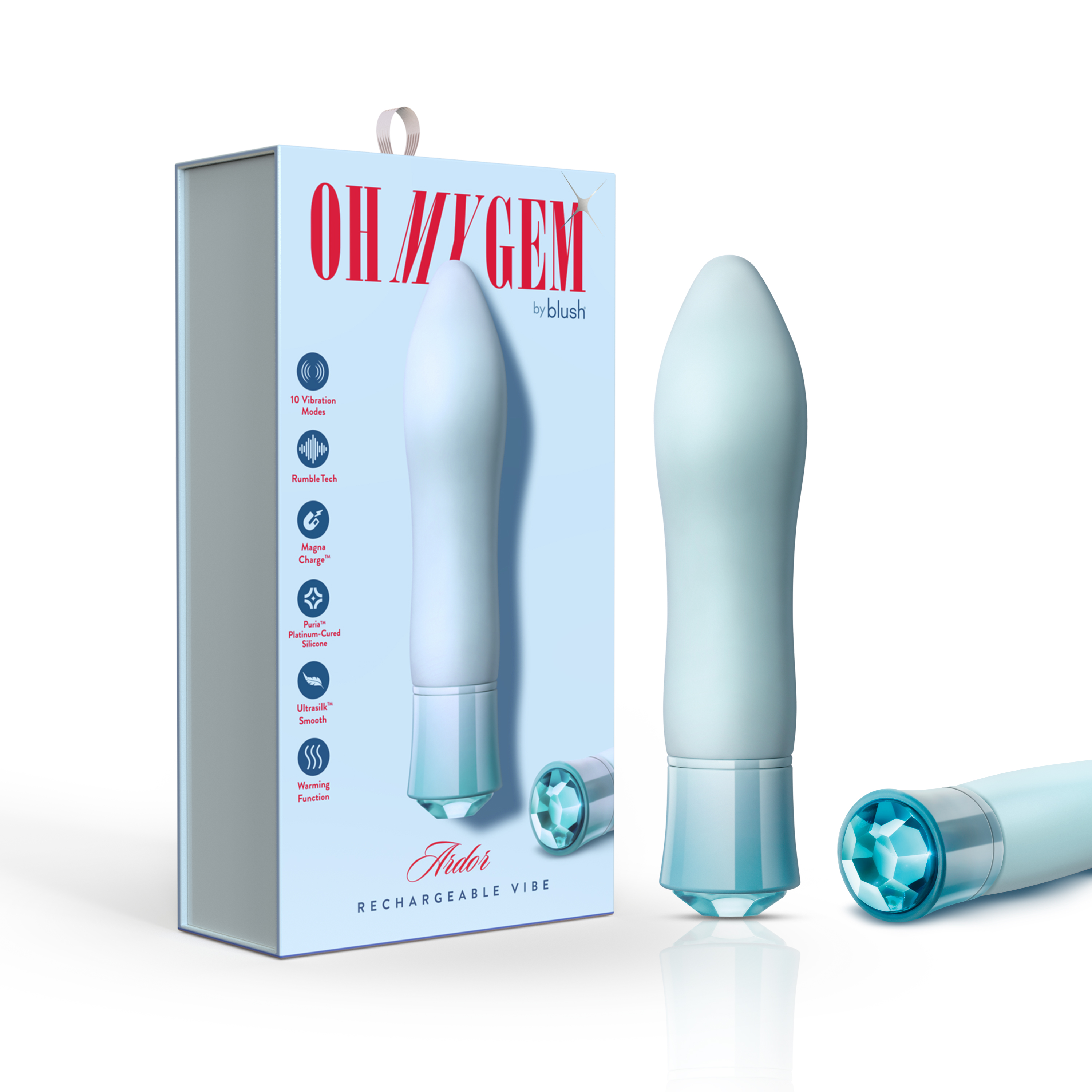 Blush Oh My Gem Ardor 5.5 Inch Warming G Spot Vibrator in Aquamarine - Made with Smooth Ultrasilk? Puria? Silicone