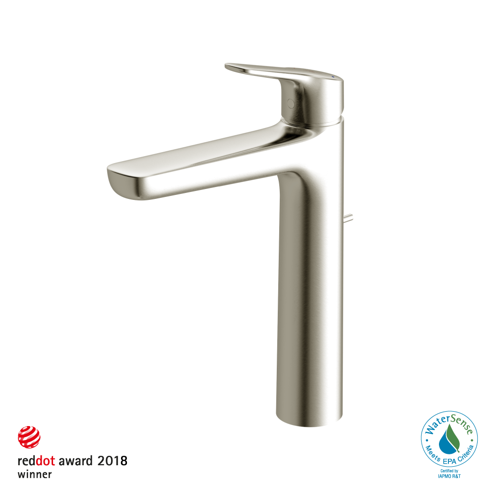 TOTO GS Series 1.2 GPM Single Handle Bathroom Faucet for Vessel Sink with COMFORT GLIDE Technology and Drain Assembly, Brushed Nickel, Brass, TLG03305U#BN