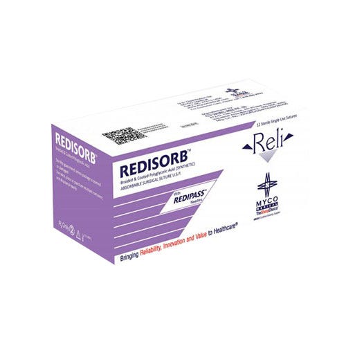 RELI® REDISORB™ Polyglycolic Acid (PGA) Violet Braided & Coated Suture, 4-0, MC-2 (C-2 or C16), Reverse Cutting, 18" - 12/Box