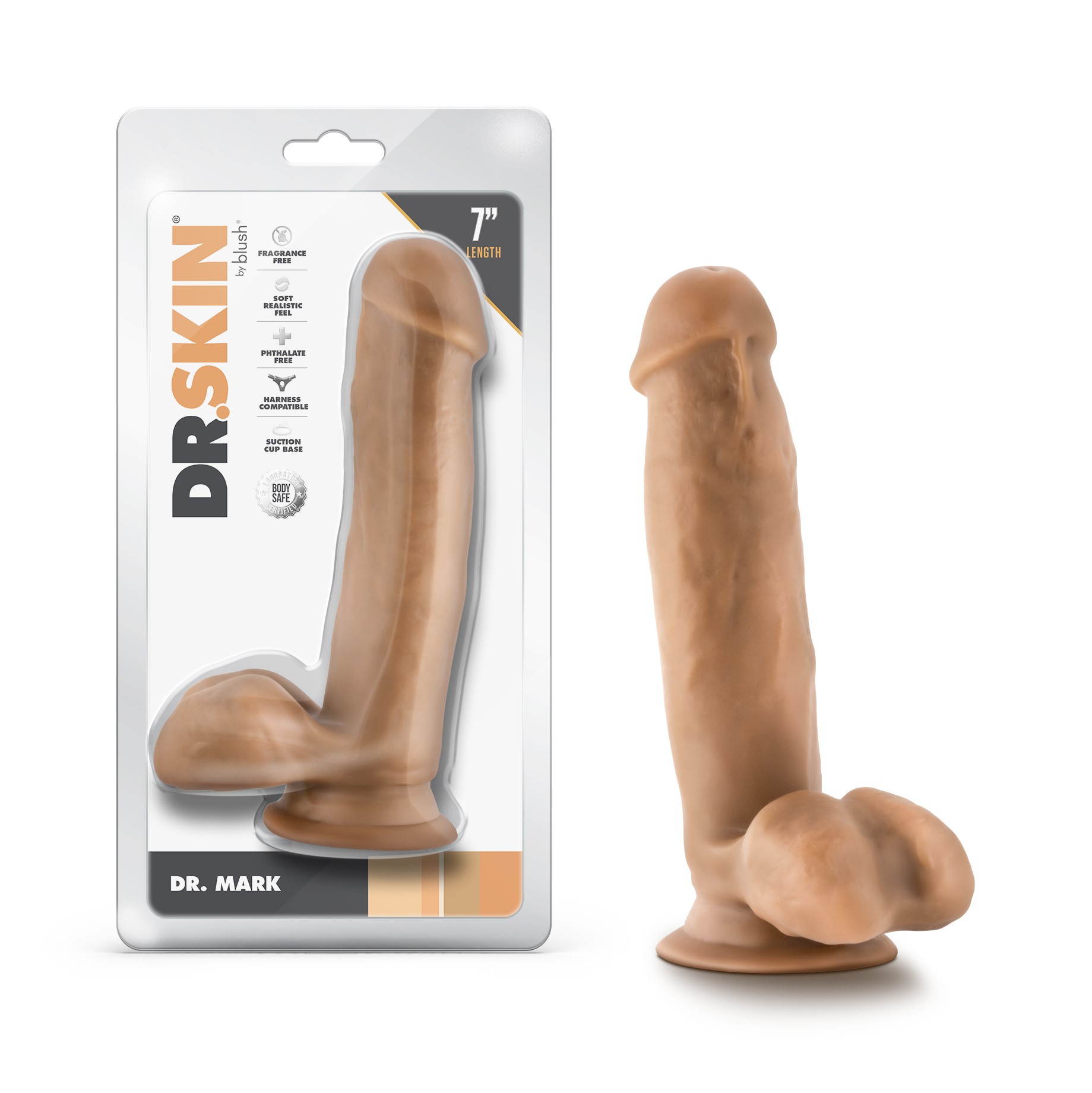 Blush Dr. Skin Dr. Mark 7 Inch Long Dildo with Suction Cup & Balls Tan