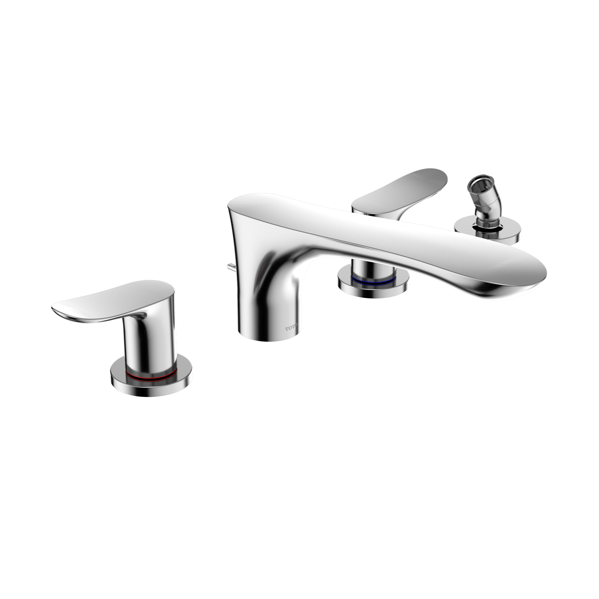 TOTO GO Two-Handle Deck-Mount Roman Tub Filler Trim with Handshower, Polished Chrome, Brass, TBG01202U#CP