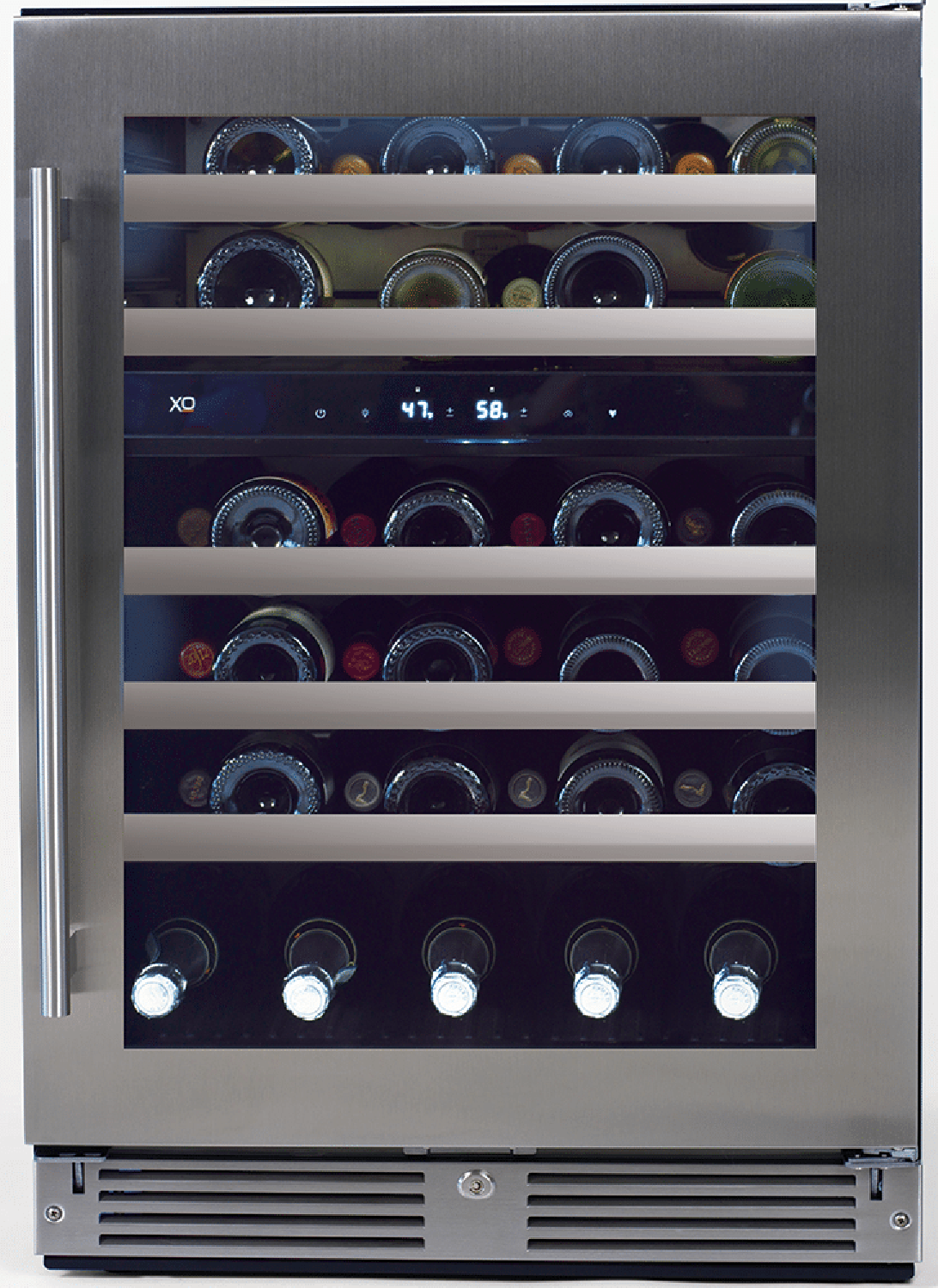 XO Appliances 24 Wine Cooler, Dual Zone with a Stainless Steel and Glass Door, Right Hinge